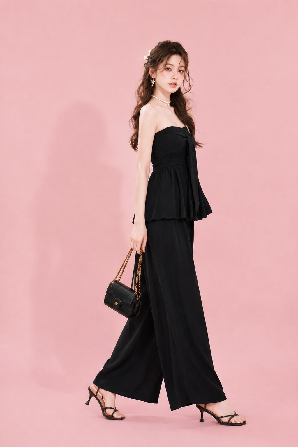 black strapless wide leg set women malaysia
