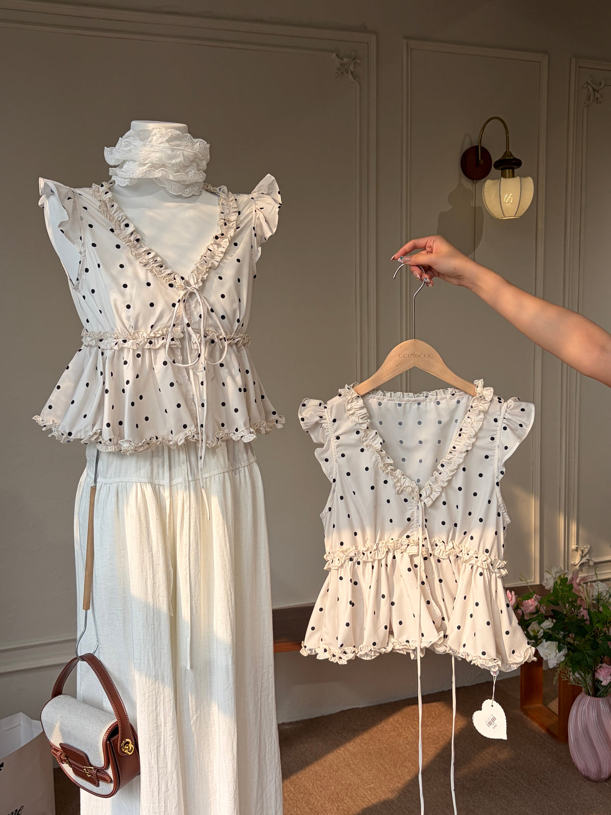 Amélie Polka Dot Ruffle Top