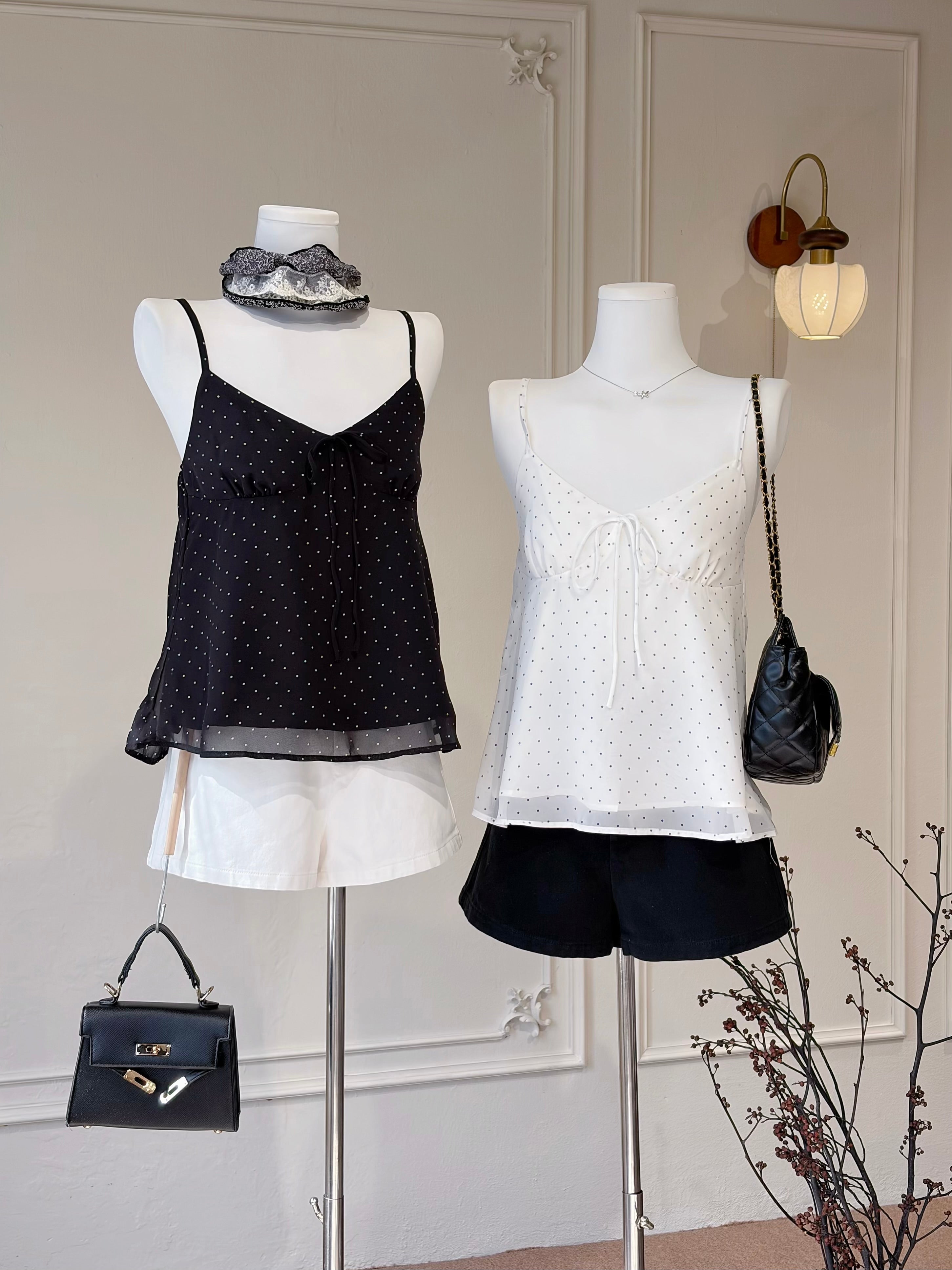 French Dot Ribbon Camisole