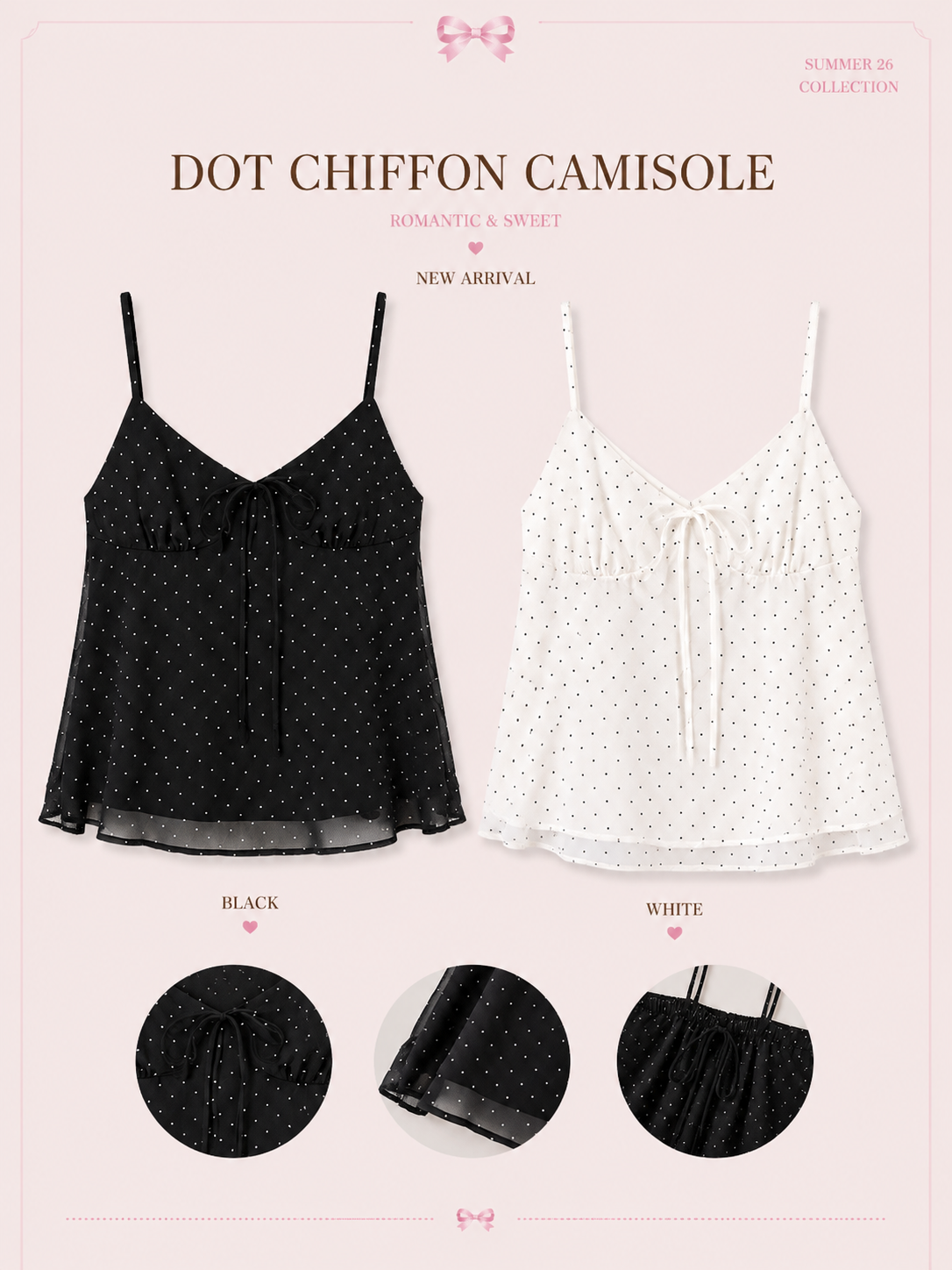 French Dot Ribbon Camisole