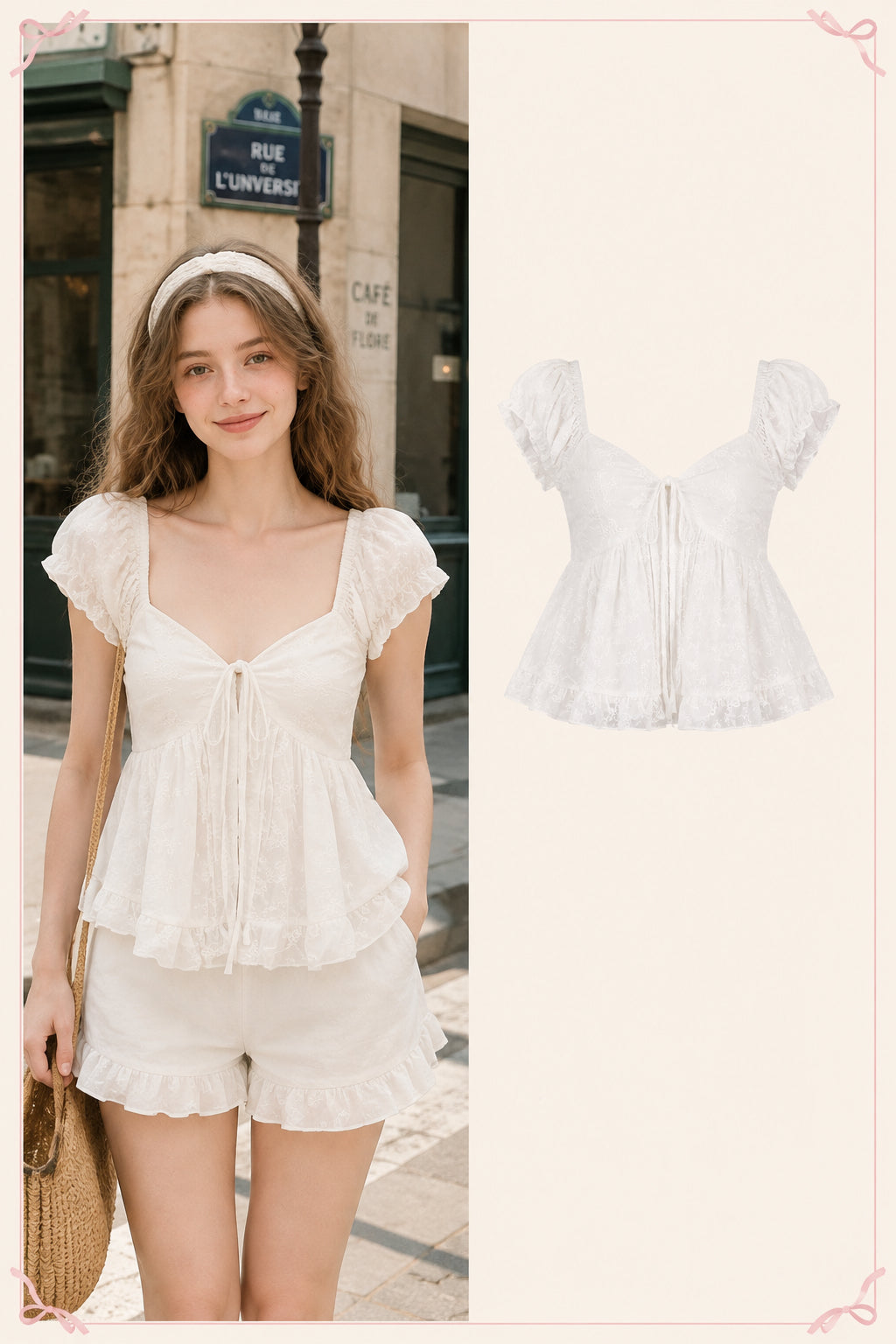 Charme.cc Women's Clara Lace Babydoll Top - White and Black Romantic Lace Tops Styled for a Feminine Look