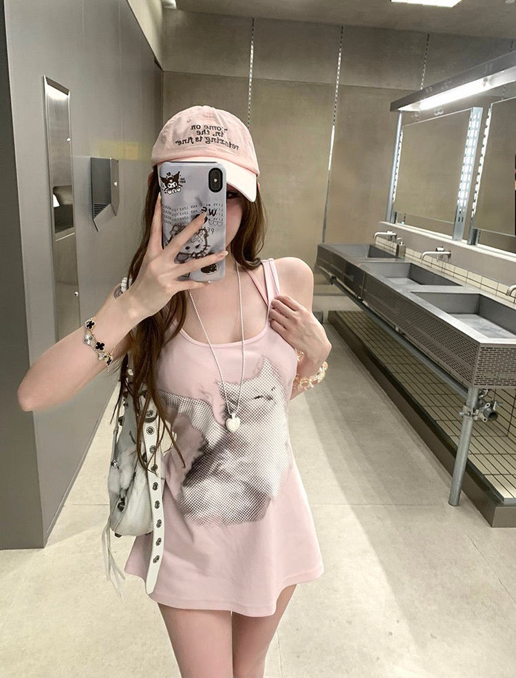 W8828 美式小猫咪背心裙