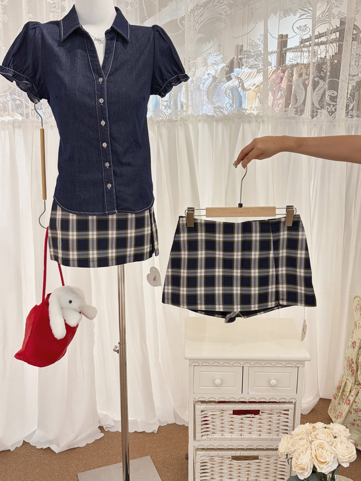 Charme Women's High Waist Navy Plaid Mini Skort
