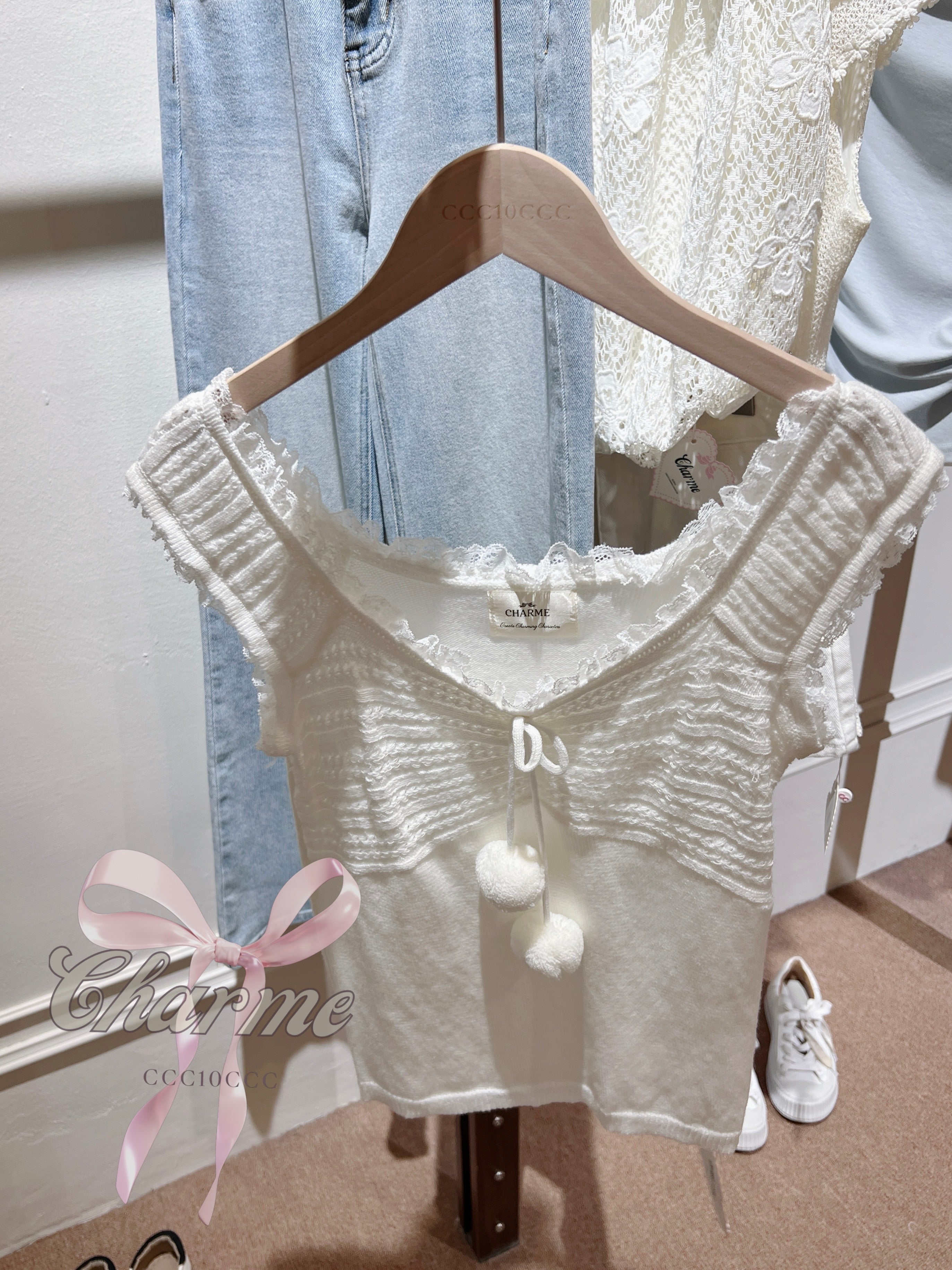 soft feminine knit top with lace detail