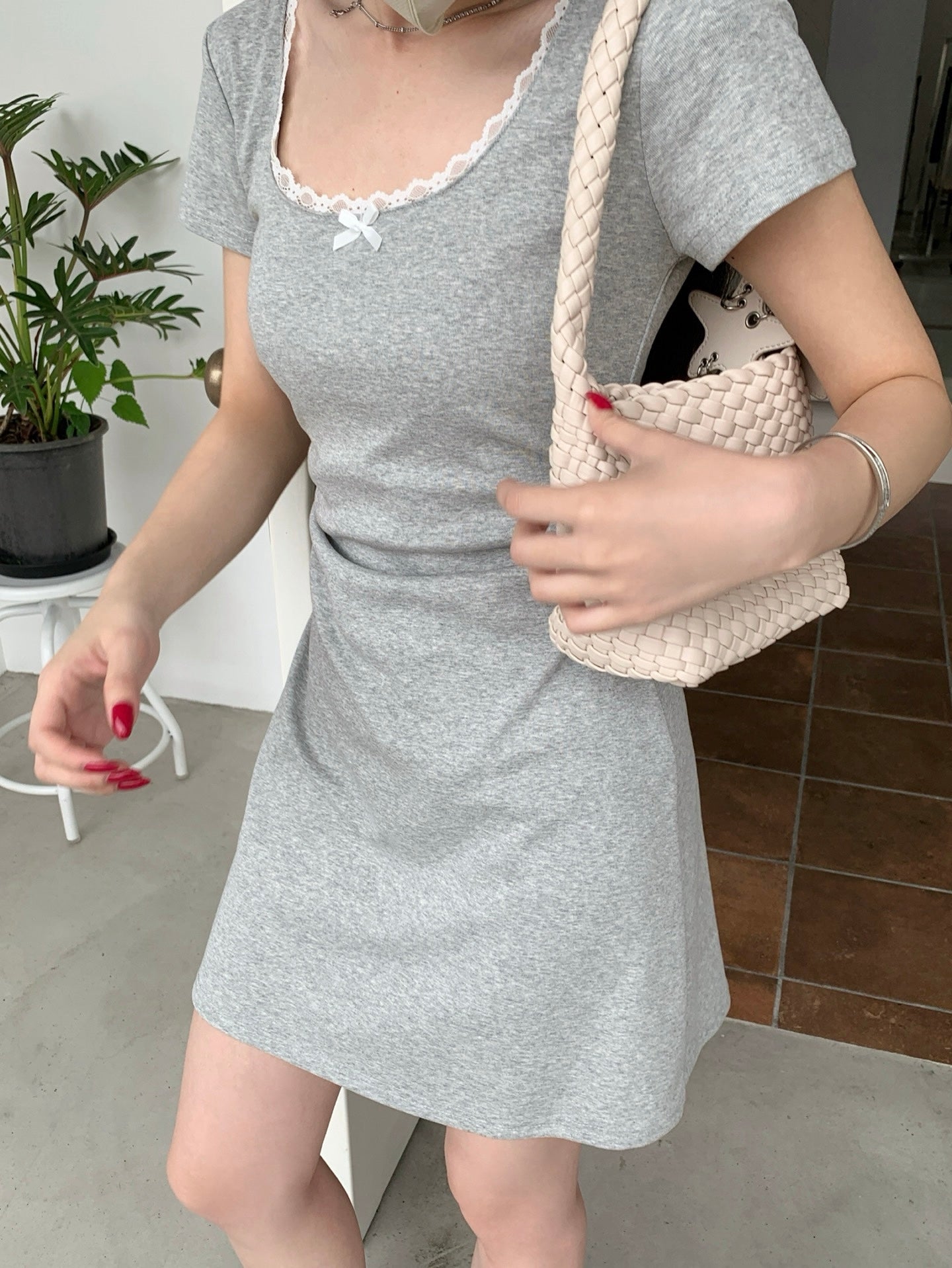 Lace Trim Jersey Dress