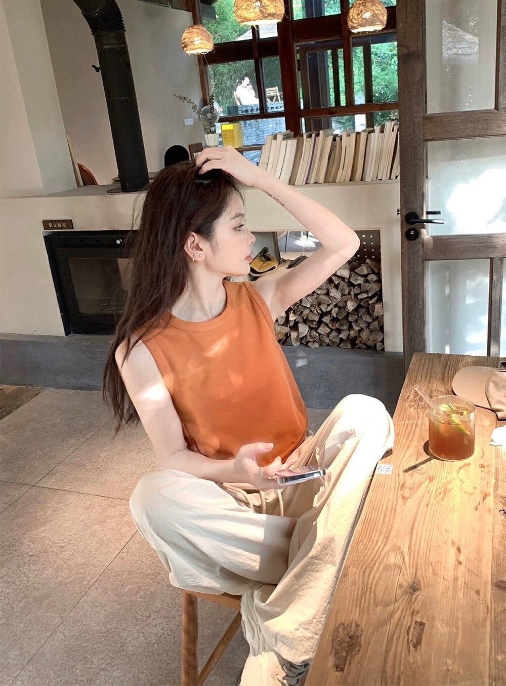 (SET) 圆弧背心+美式抽绳休闲裤