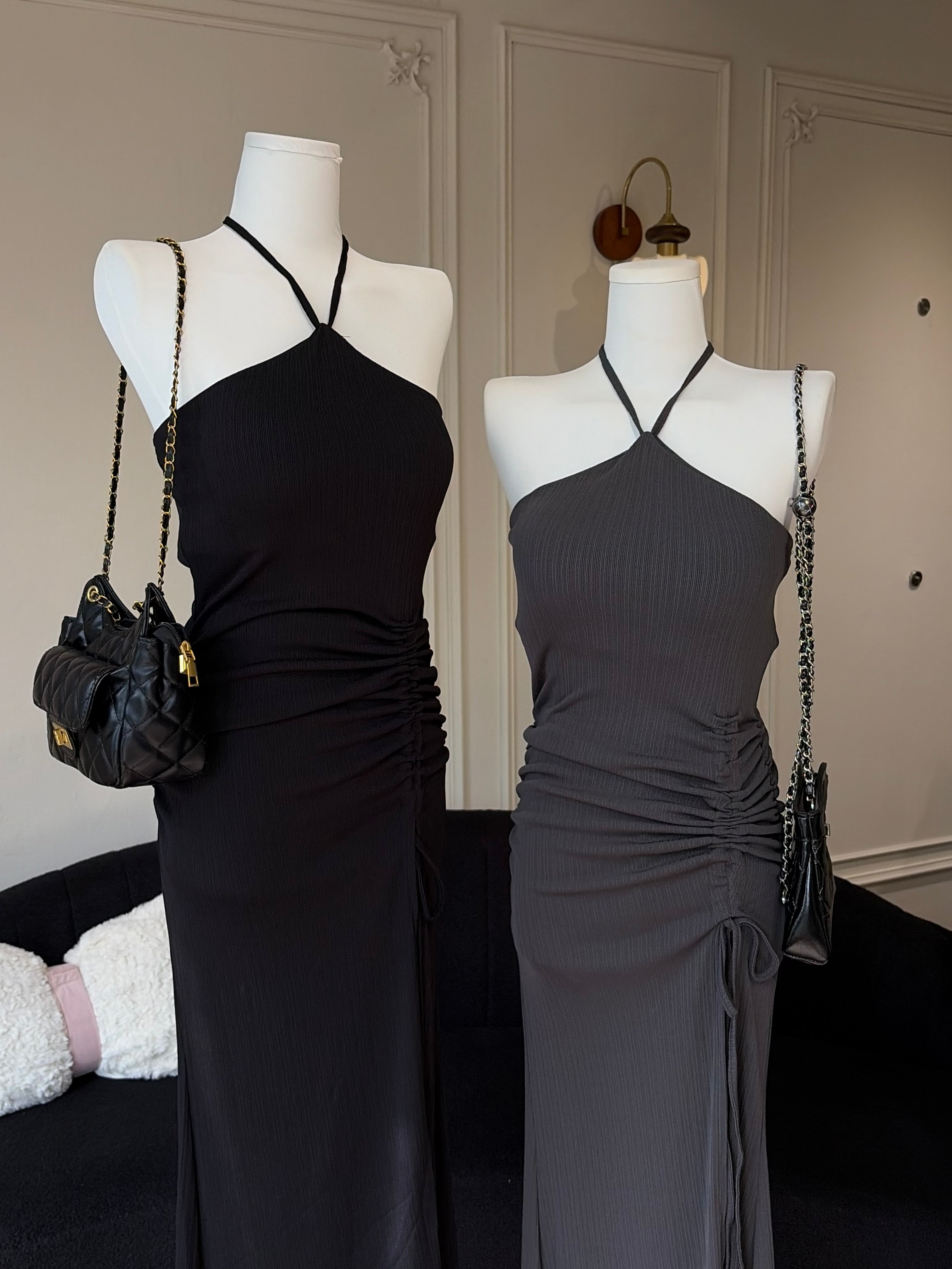 Charme.cc Aurora Ruched Maxi Dress - Adjustable Side Drawstring and Ruched Waist Detail