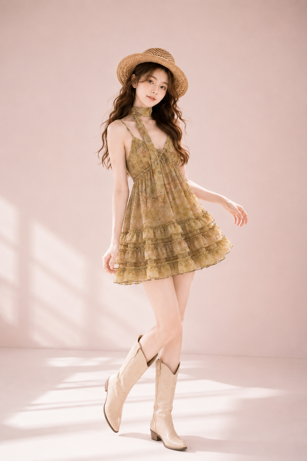 Floral Ruffle Dress (Green)