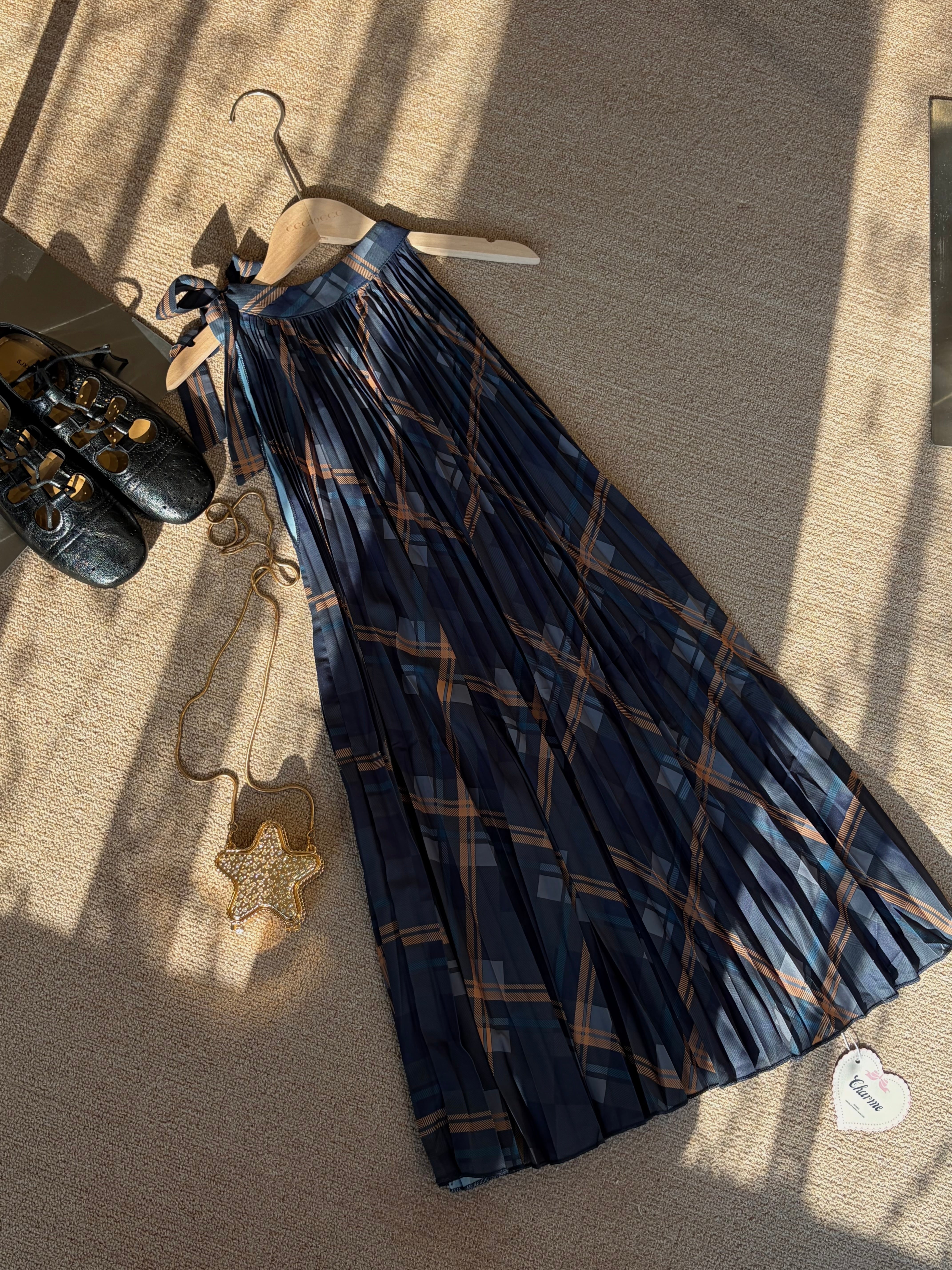 ARIA PLAID PLEATED DRESS