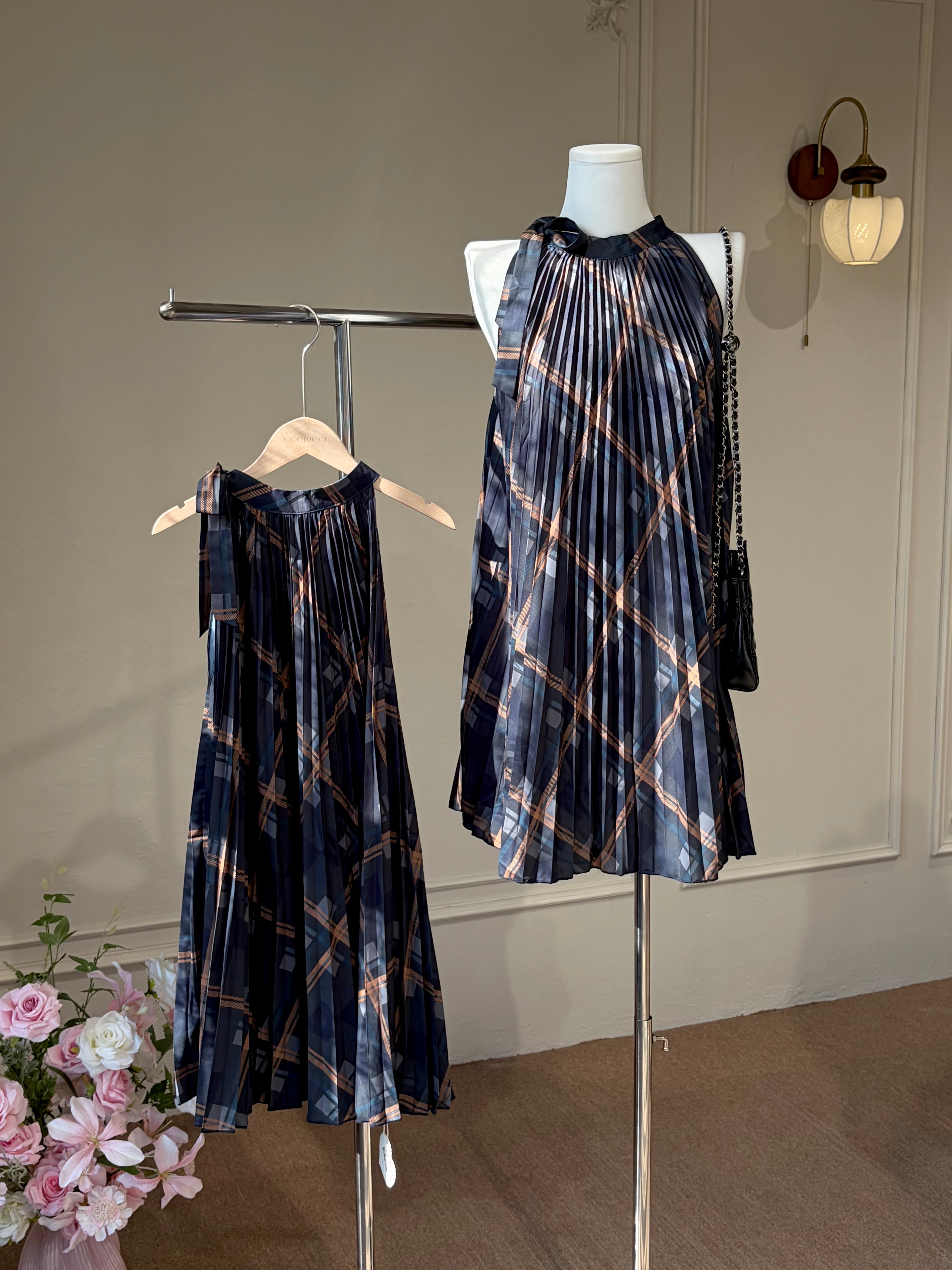 ARIA PLAID PLEATED DRESS