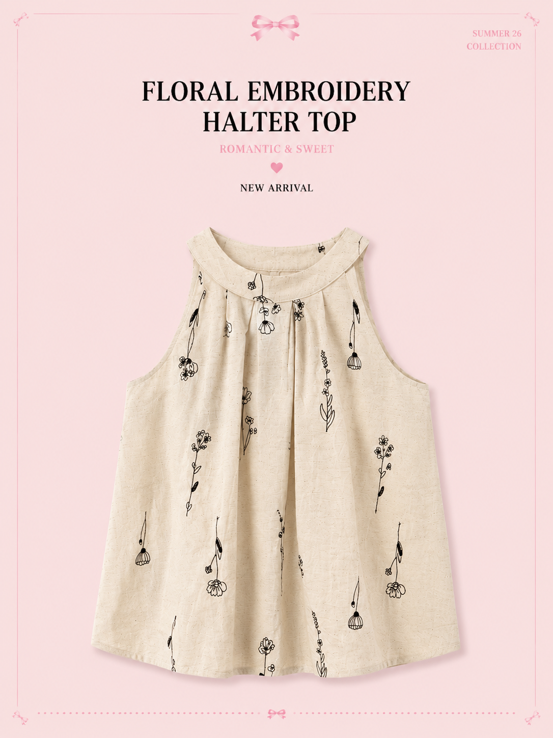 FLORAL EMBROIDERY HALTER TOP
