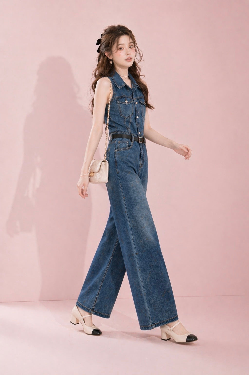 sleeveless denim one piece outfit