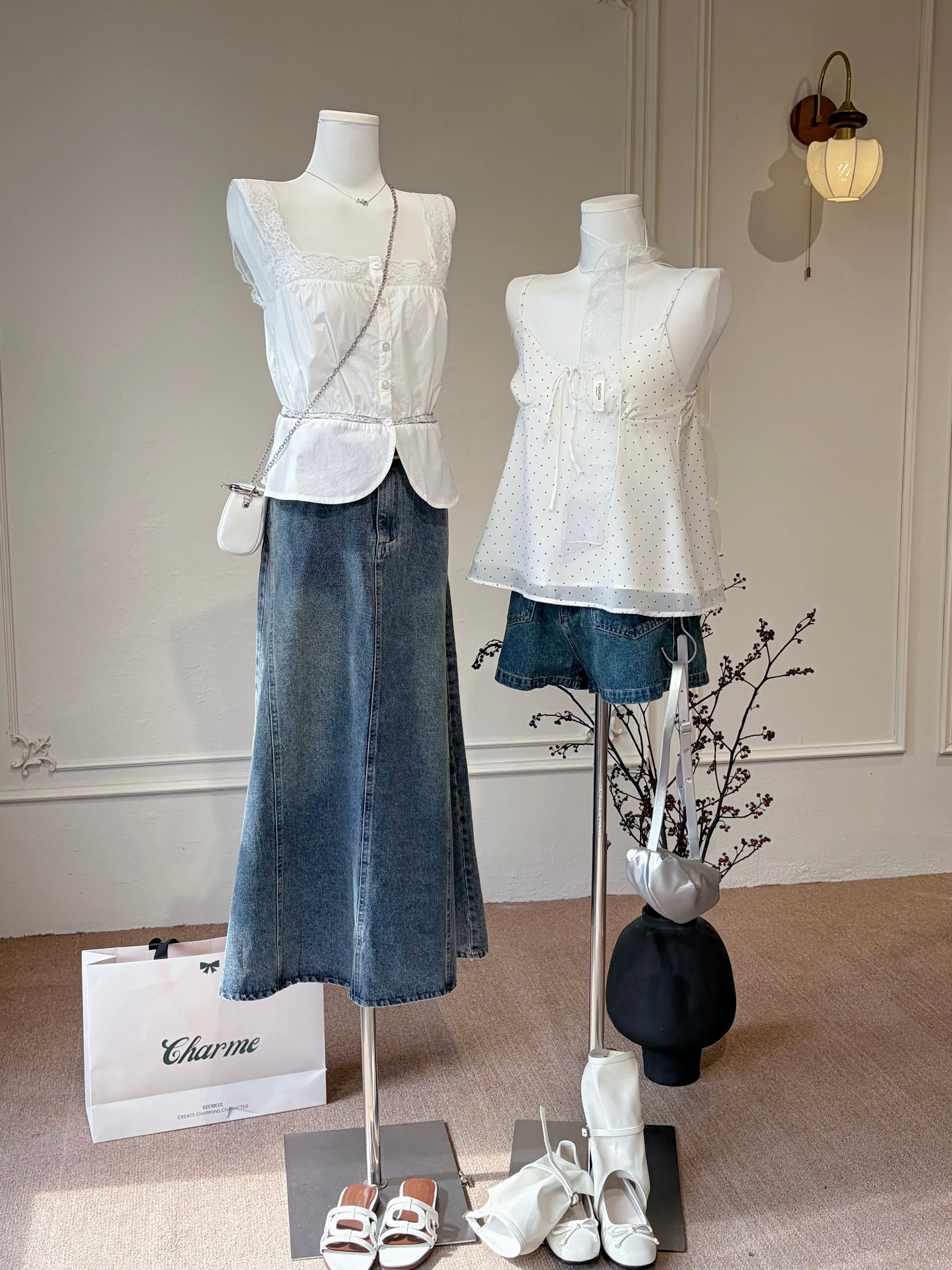 French Dot Ribbon Camisole