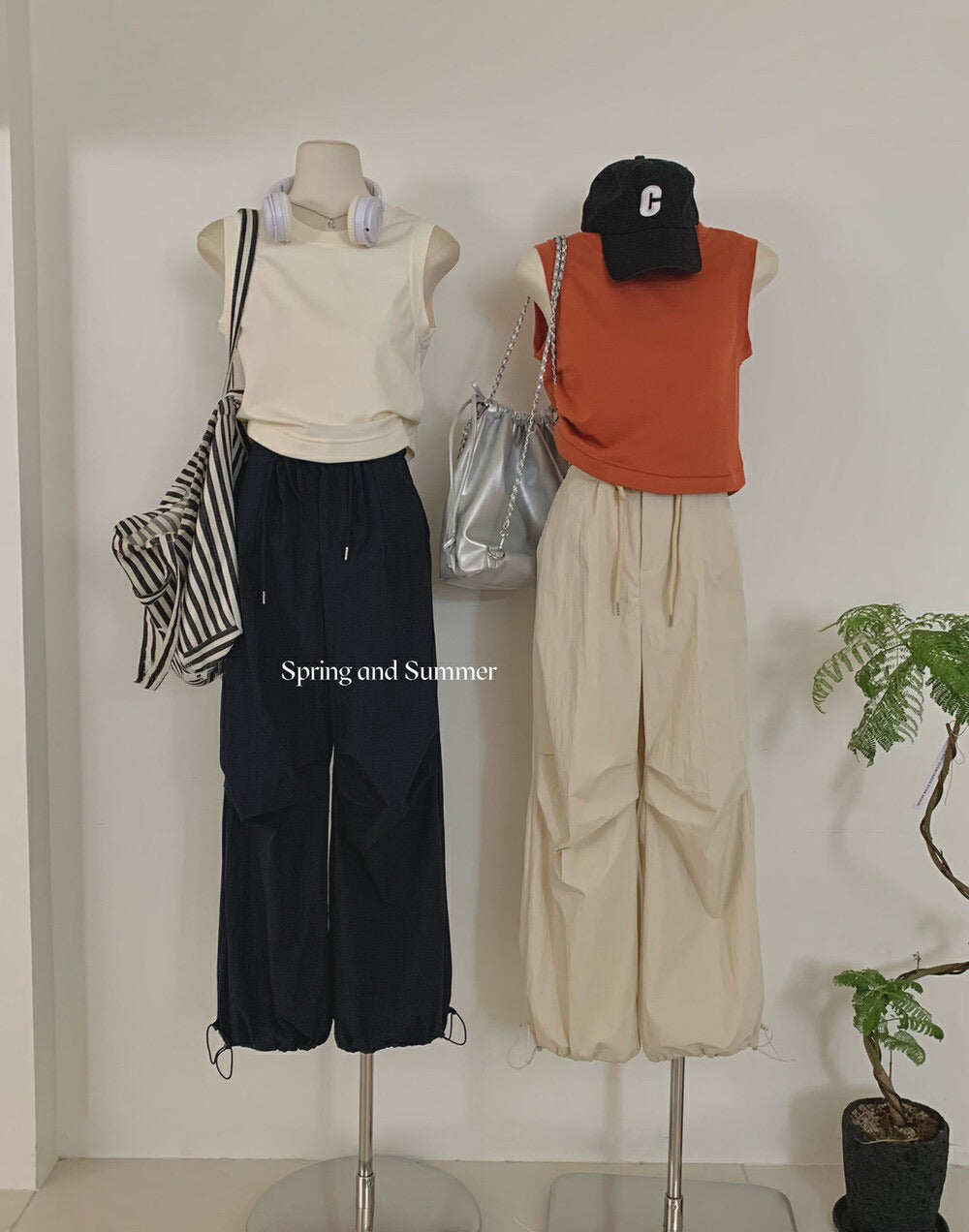 (SET) 圆弧背心+美式抽绳休闲裤
