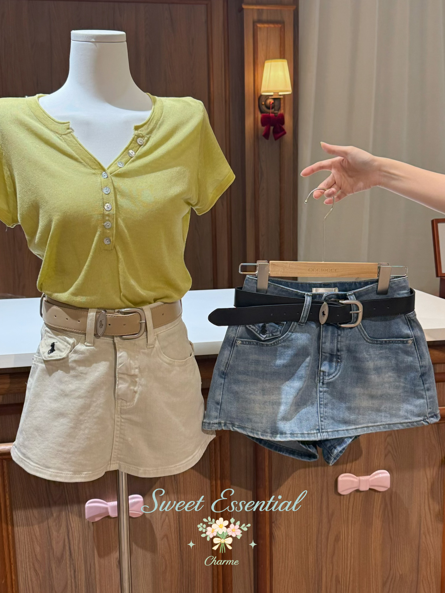 high waist denim skort casual outfit