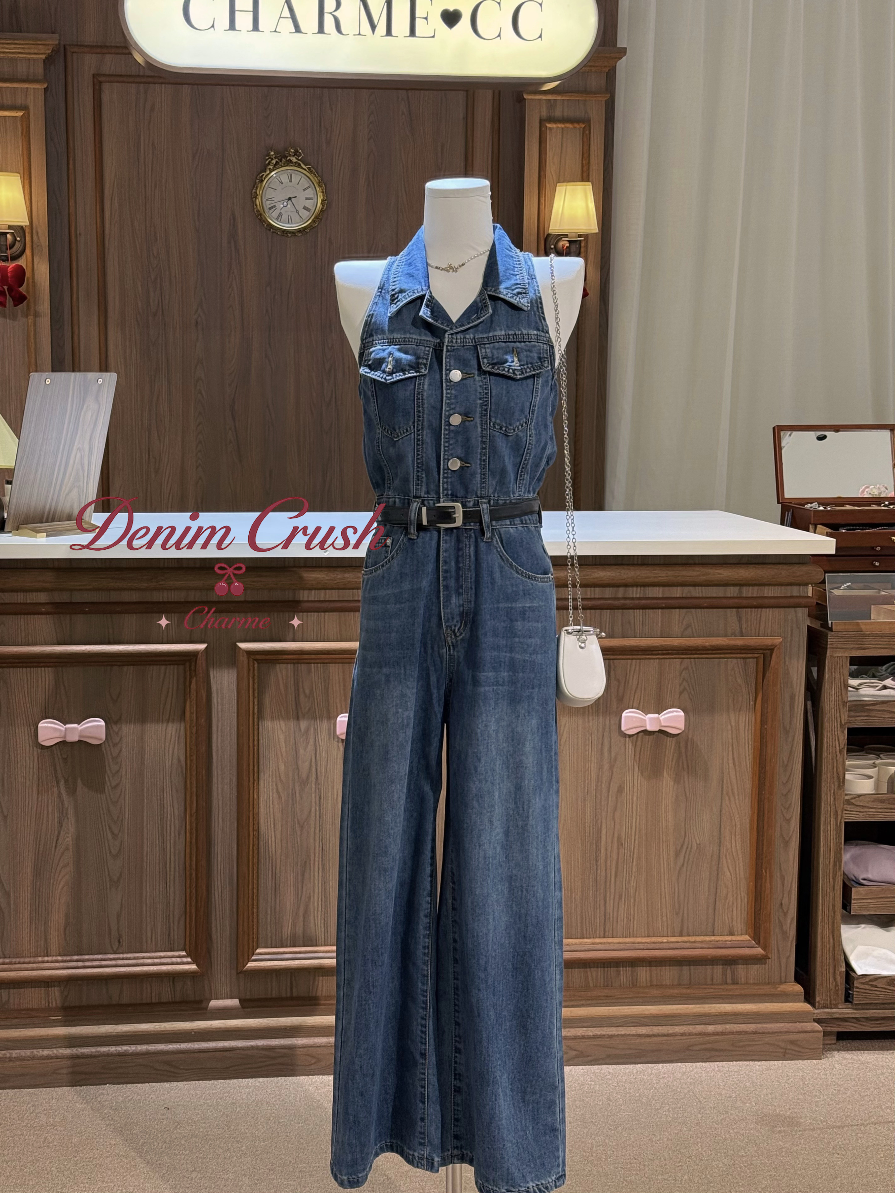 sleeveless denim one piece outfit