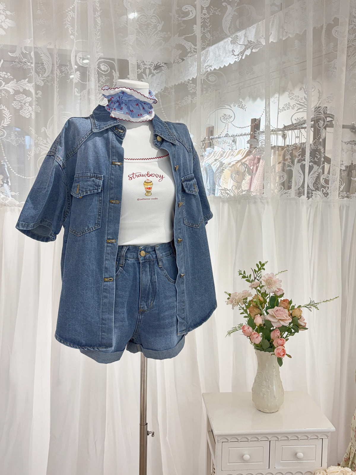 Charme Avery Denim Shirt with High Waist Denim Shorts