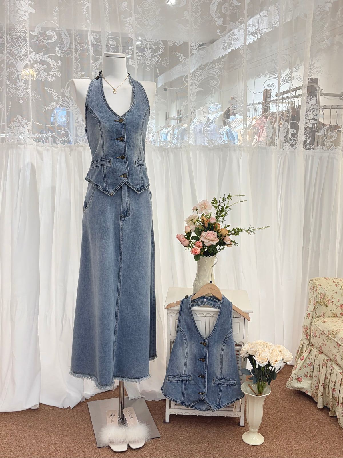 Ille Denim Halter Vest / Maxi Skirt