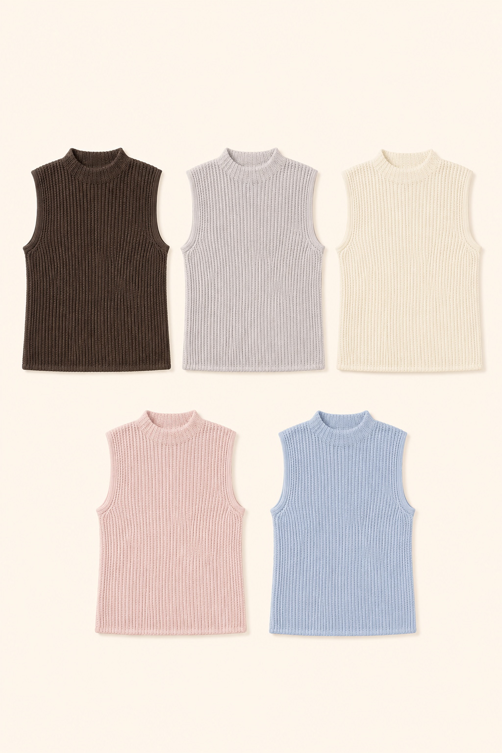 Textured knit sleeveless top in multiple colors with elegant high neckline
Alt Text 02 (Color Variant)