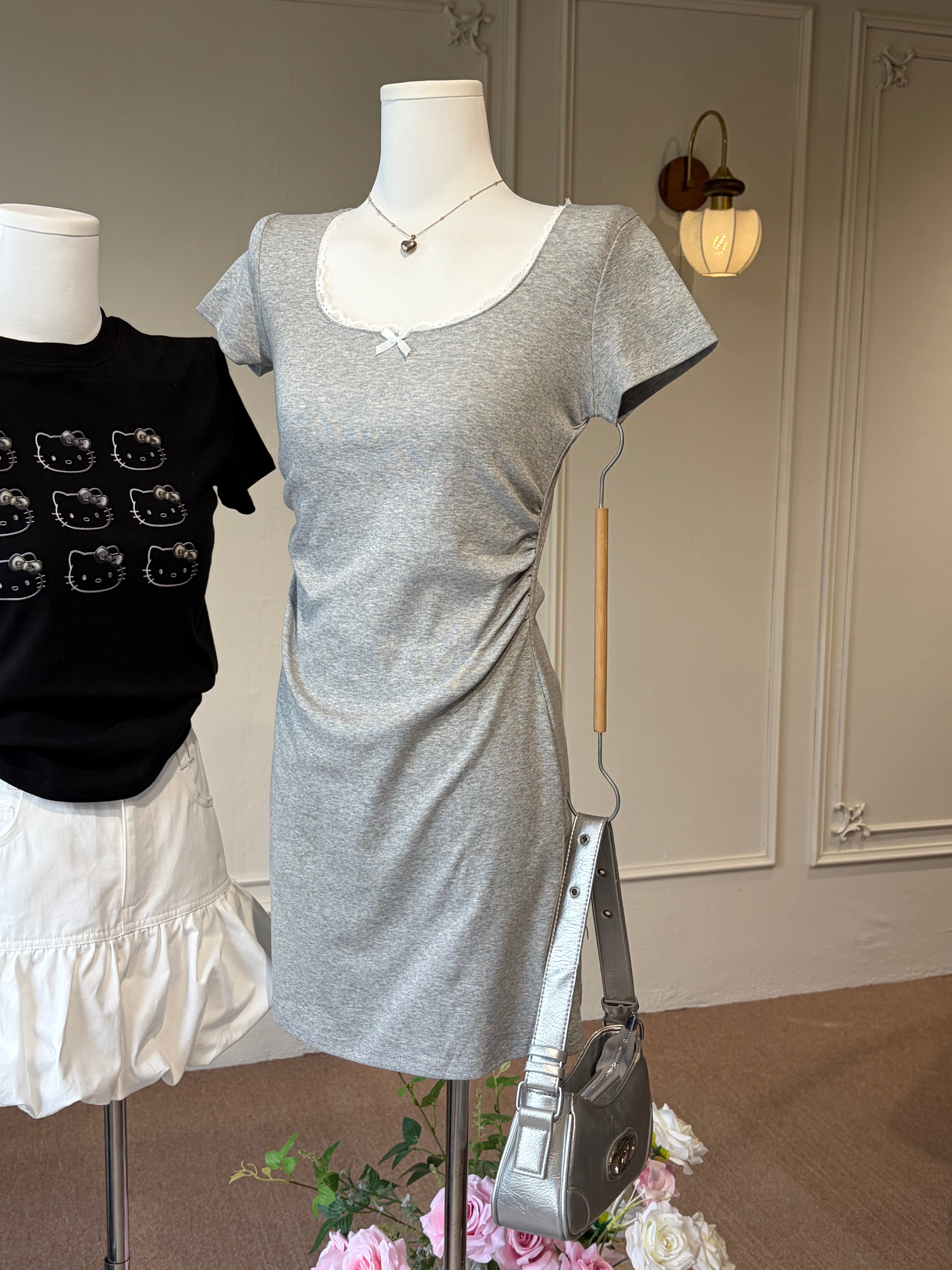Lace Trim Jersey Dress