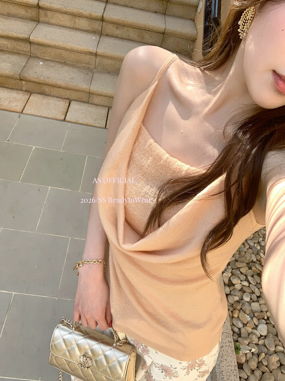 A5312 假两件荡领吊带针织背心(含6%绵羊毛)