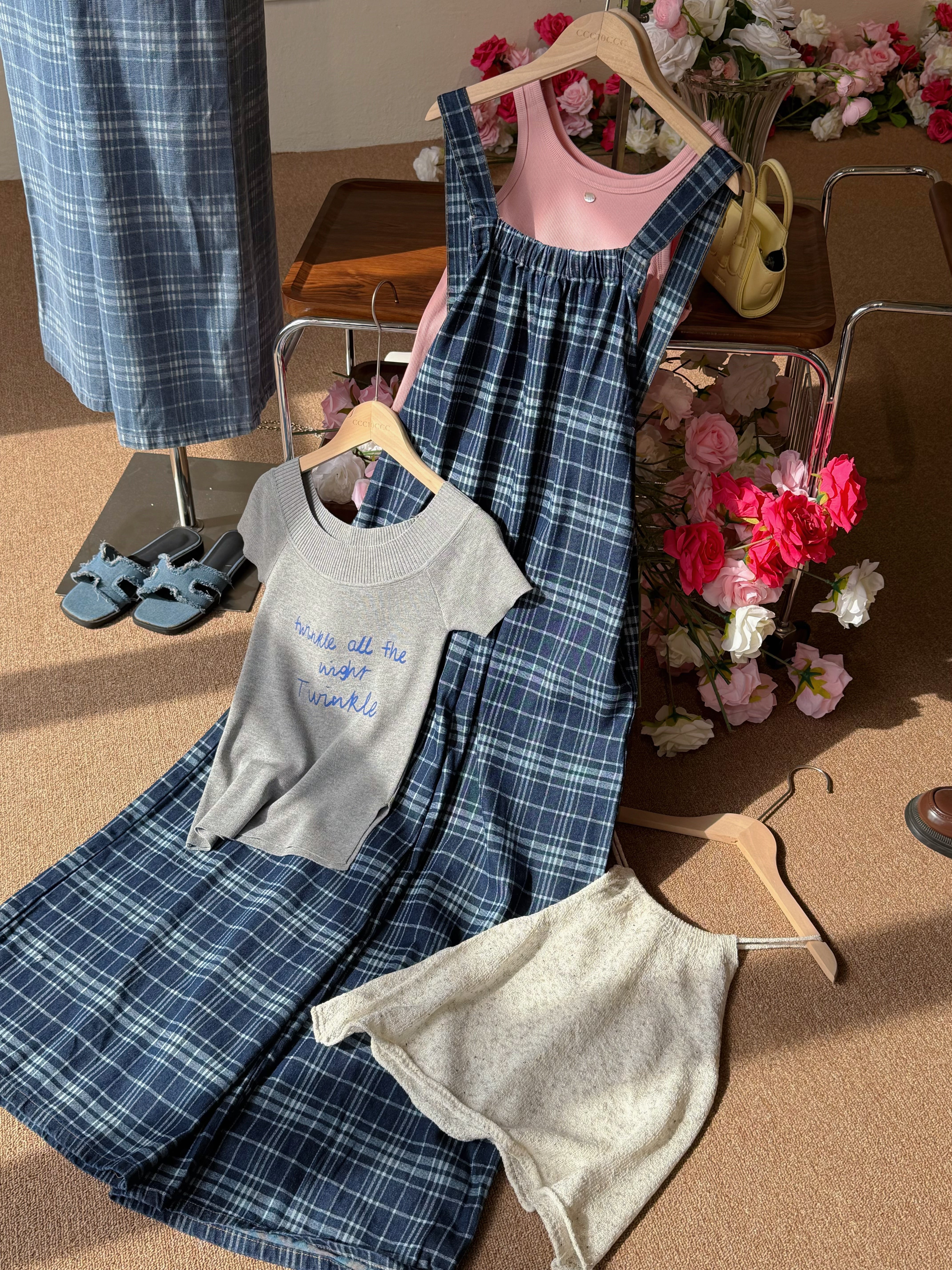 Gingham Demin pants