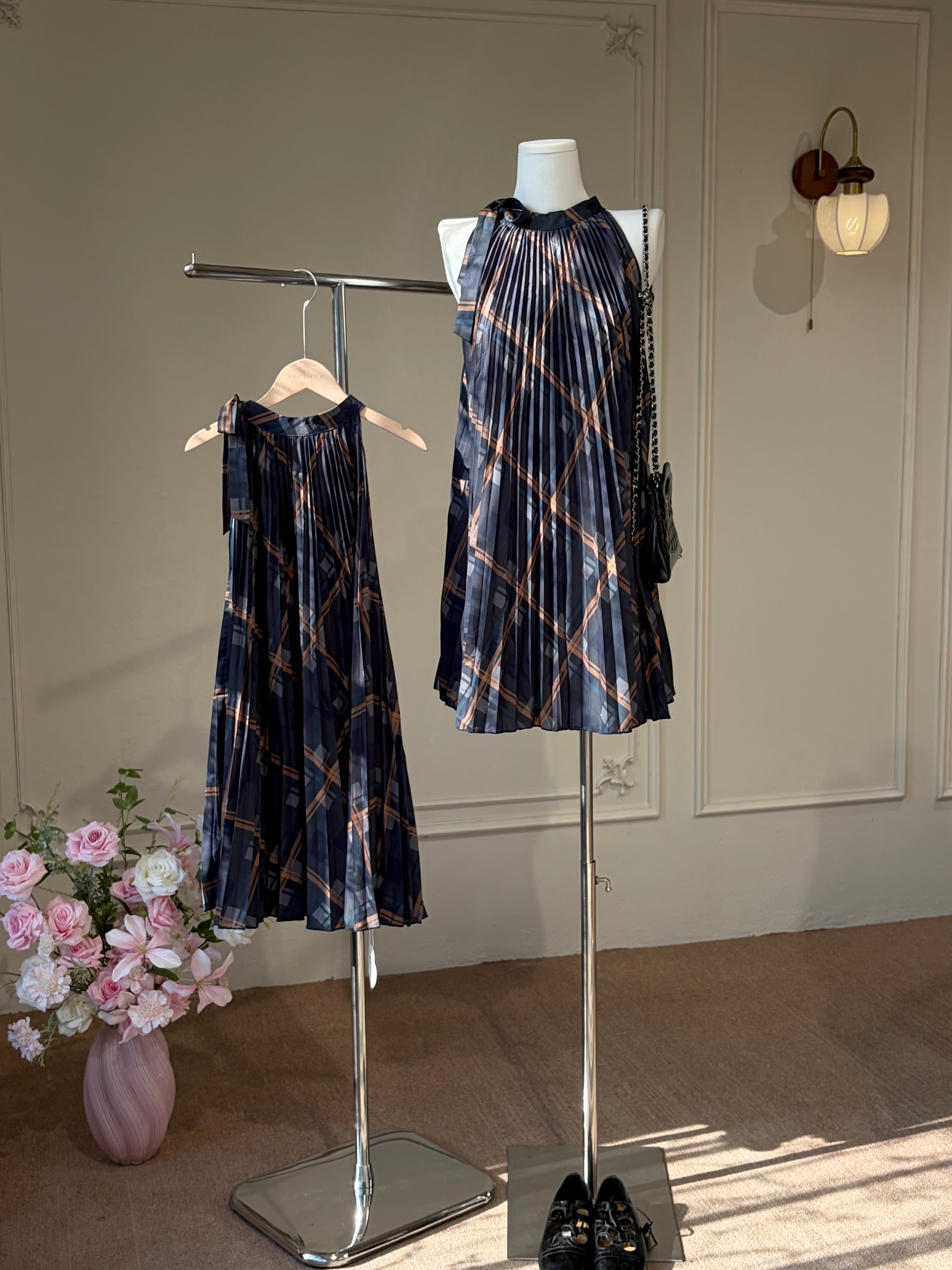 ARIA PLAID PLEATED DRESS