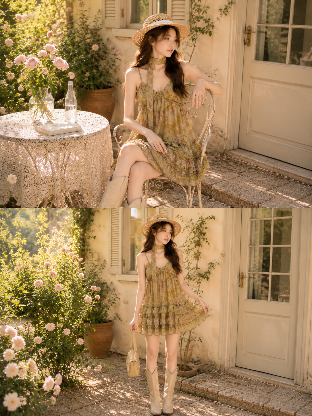 Floral Ruffle Dress (Green)
