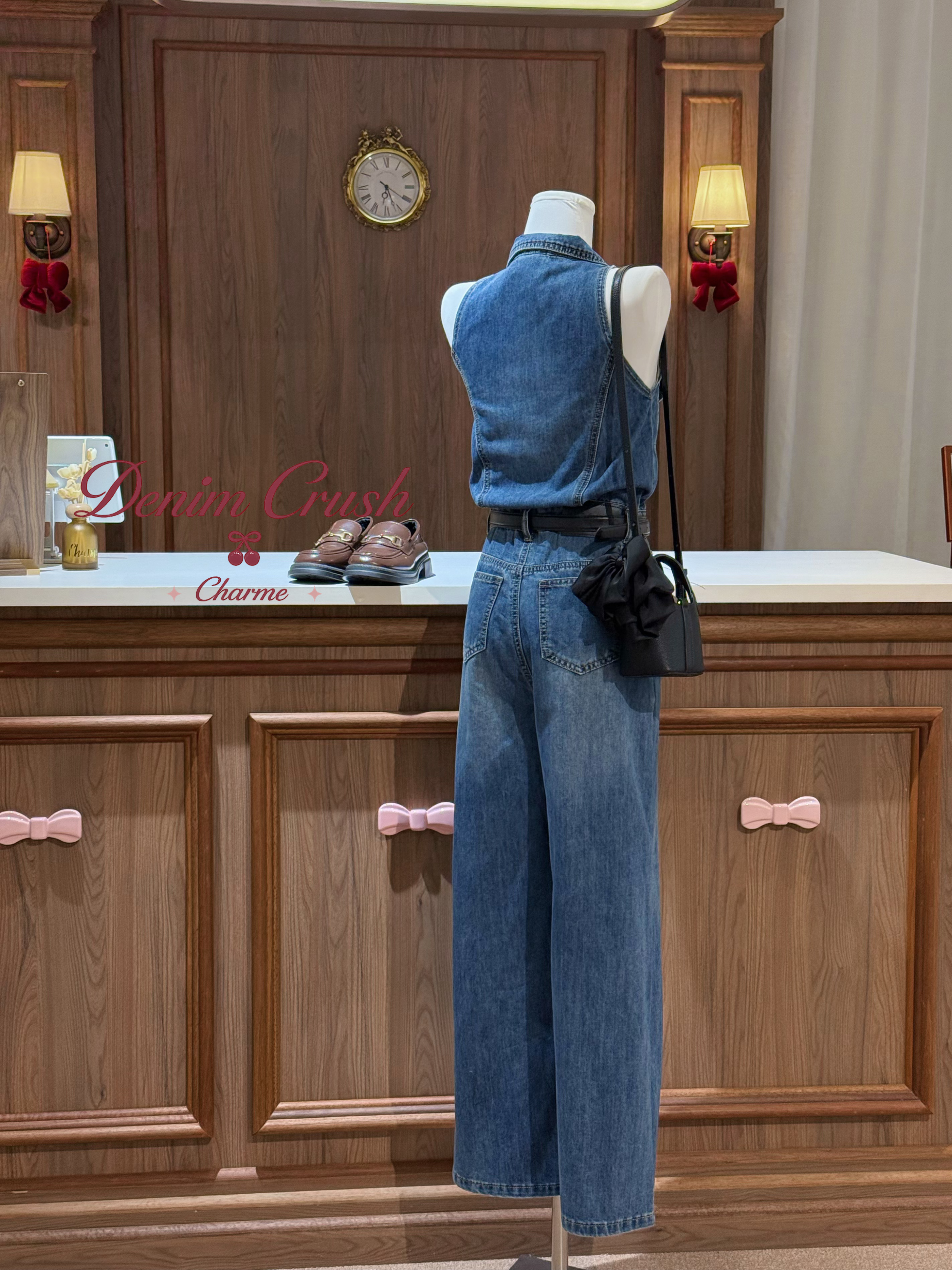 vintage wash denim jumpsuit feminine style