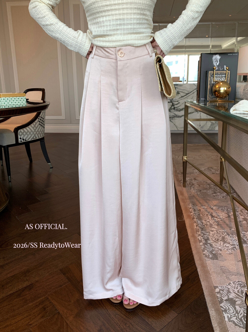 A6098 光泽感阔腿垂垂裤