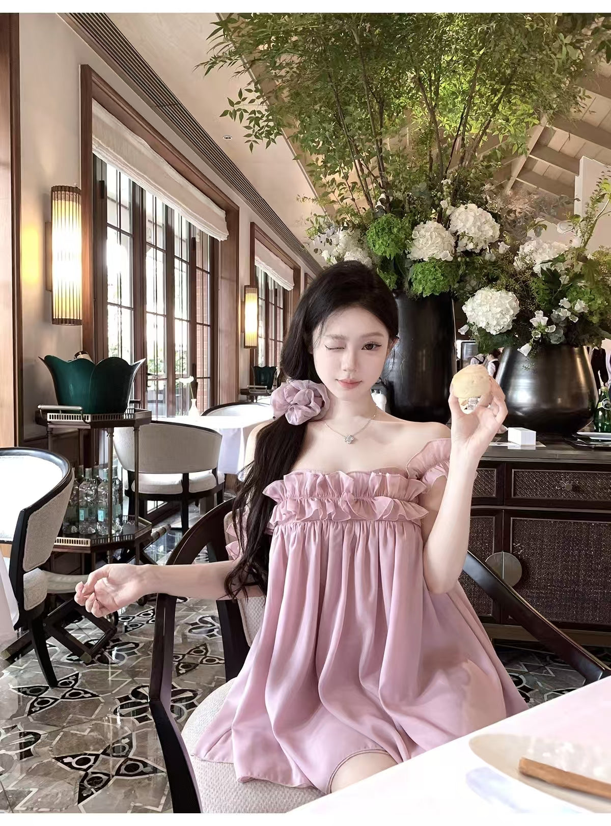 Sandy Dress雪纺一字领