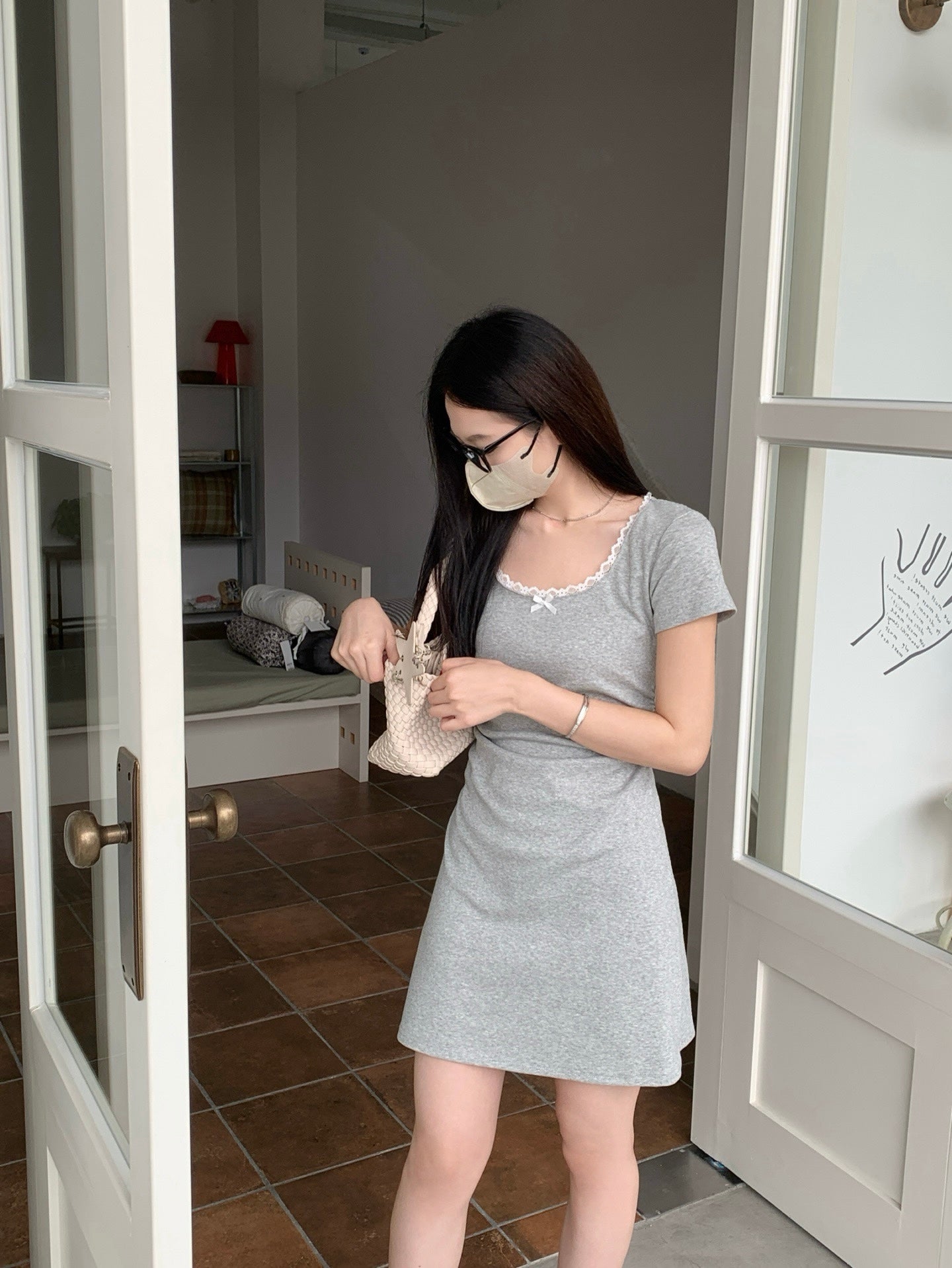 Lace Trim Jersey Dress