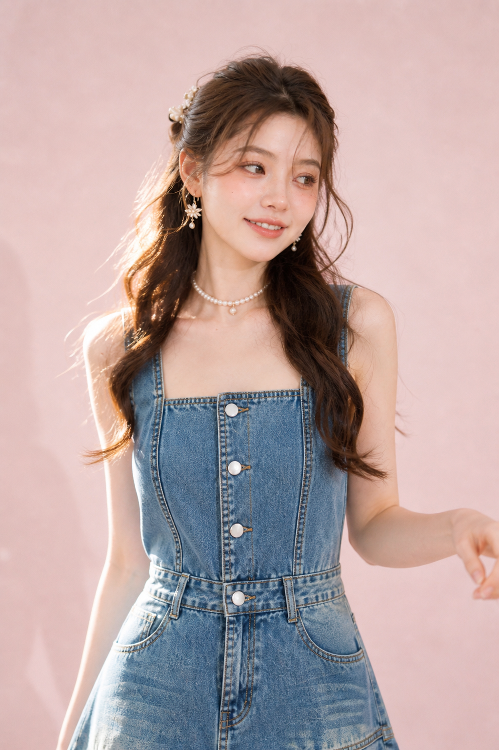 vintage wash denim midi dress feminine style