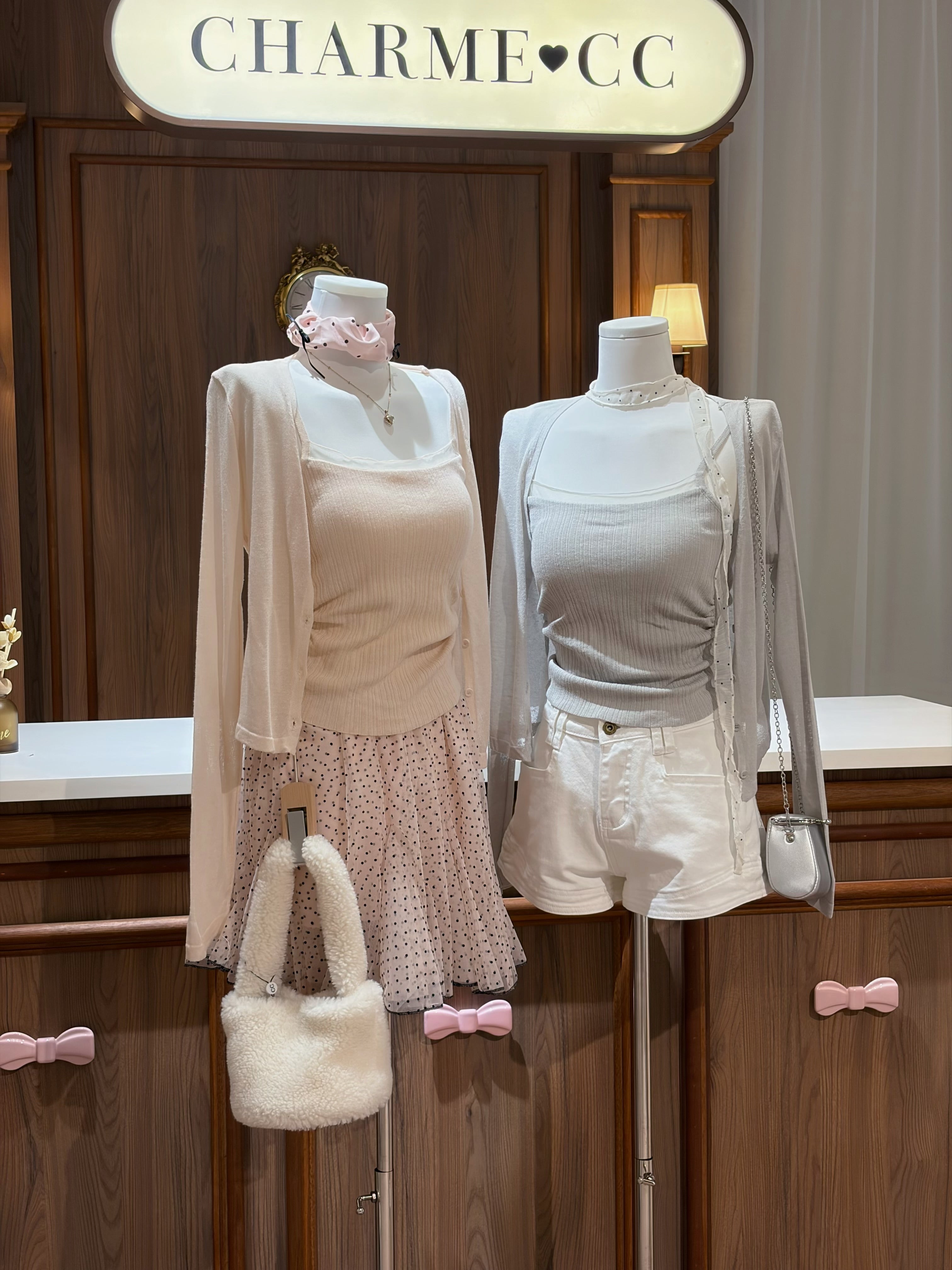 Sweet feminine padded cami set paired with denim shorts and skirts