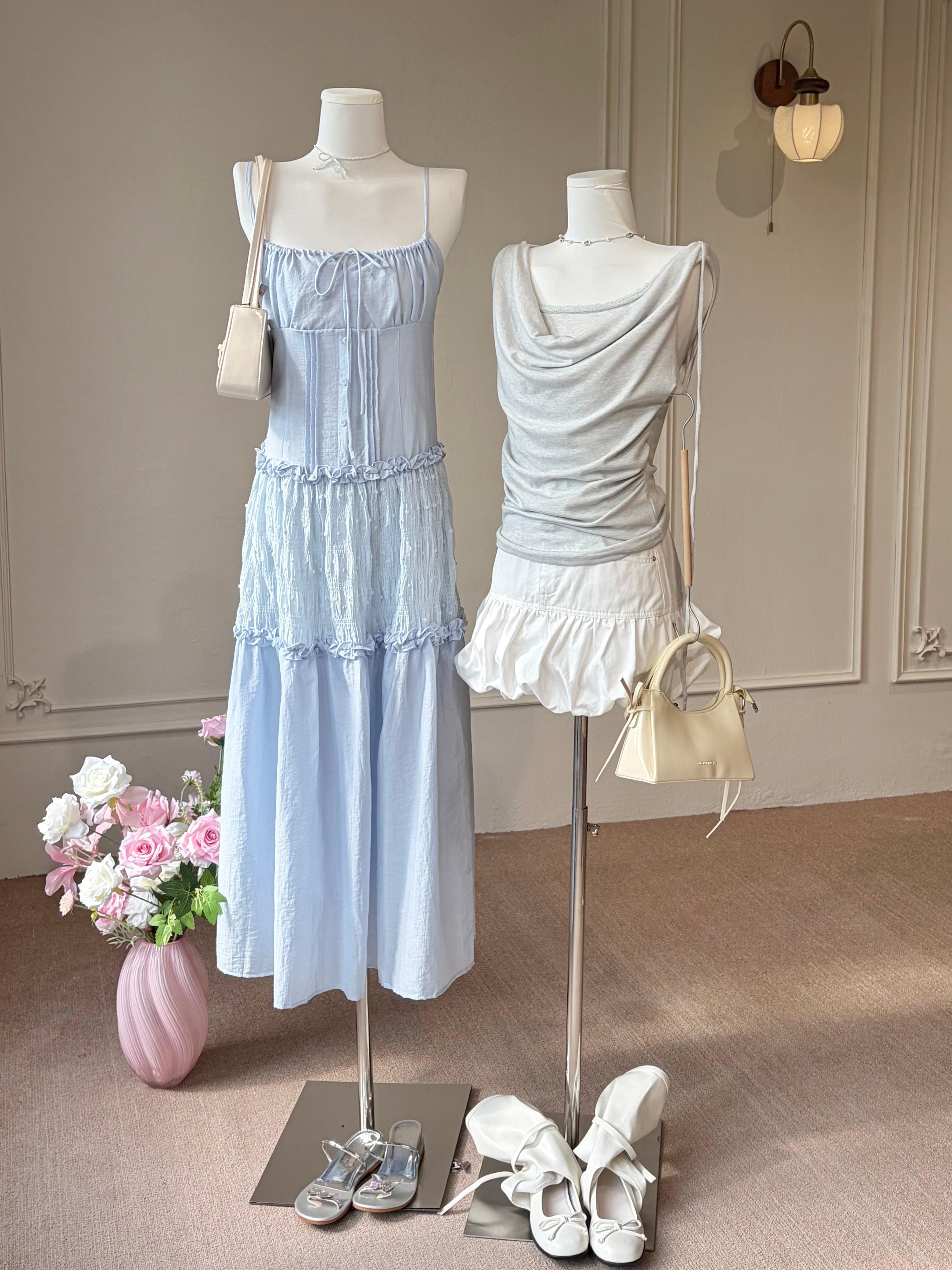 SHIRRED TIERED CAMI SET
