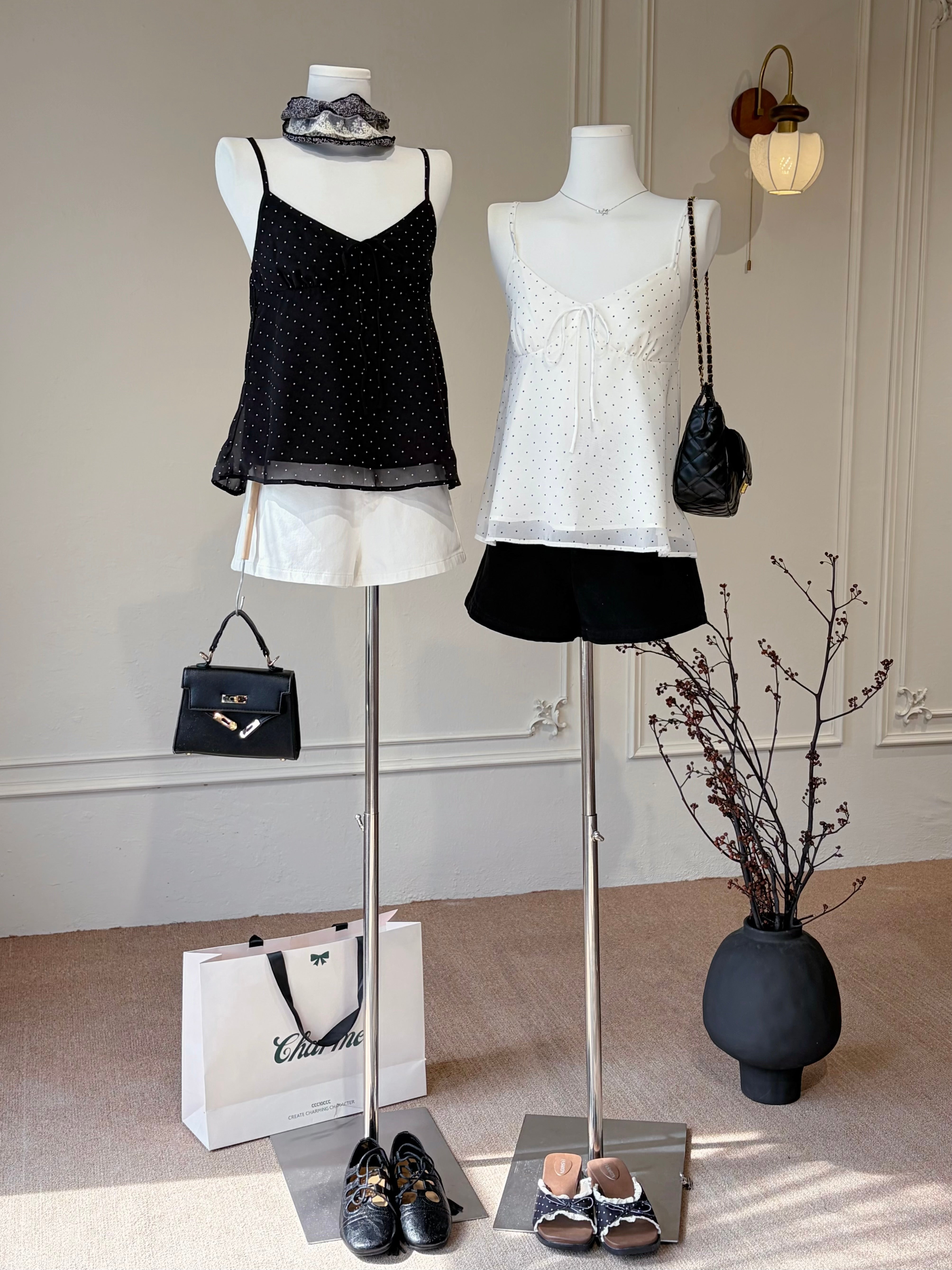 French Dot Ribbon Camisole