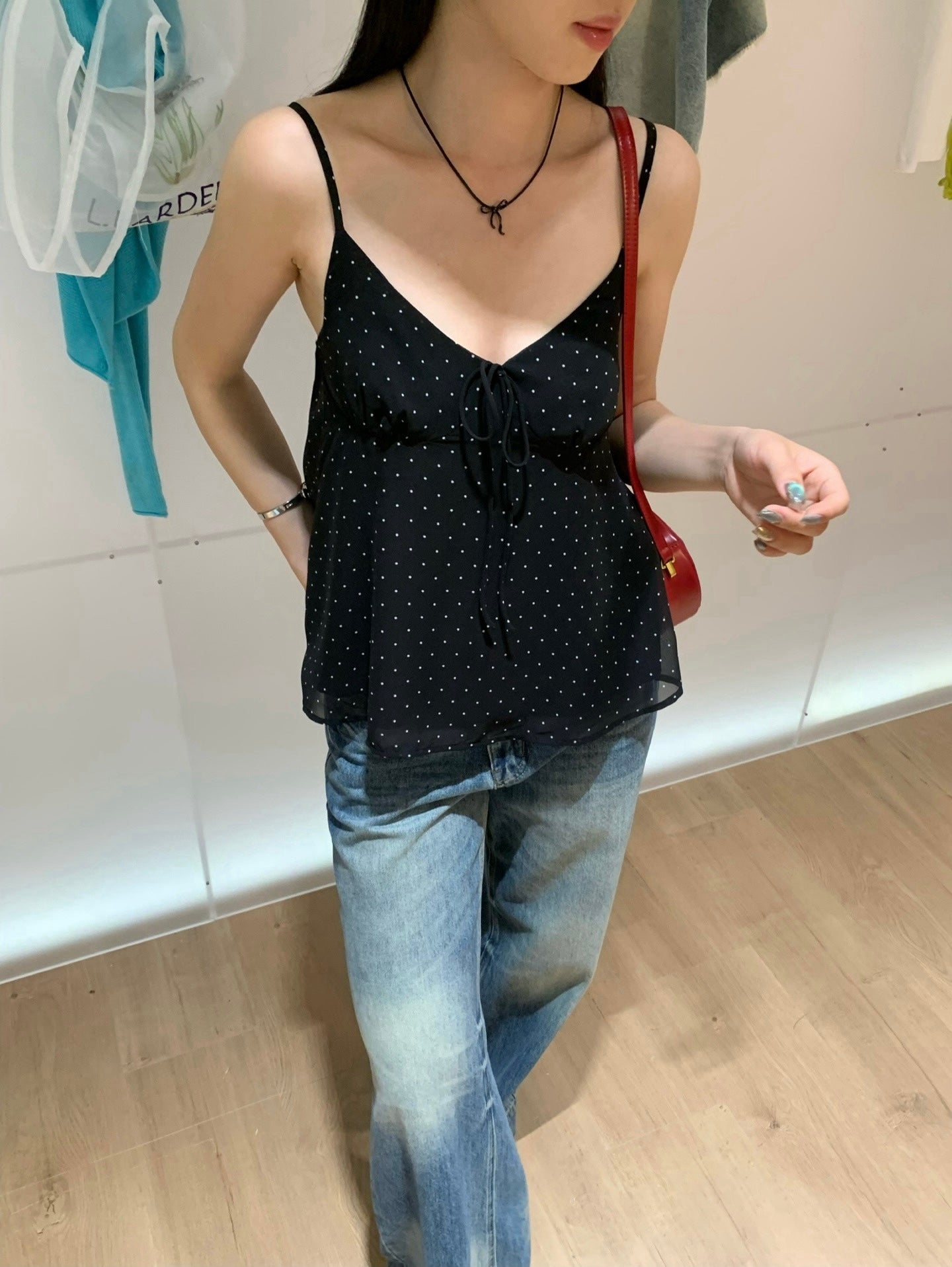 French Dot Ribbon Camisole