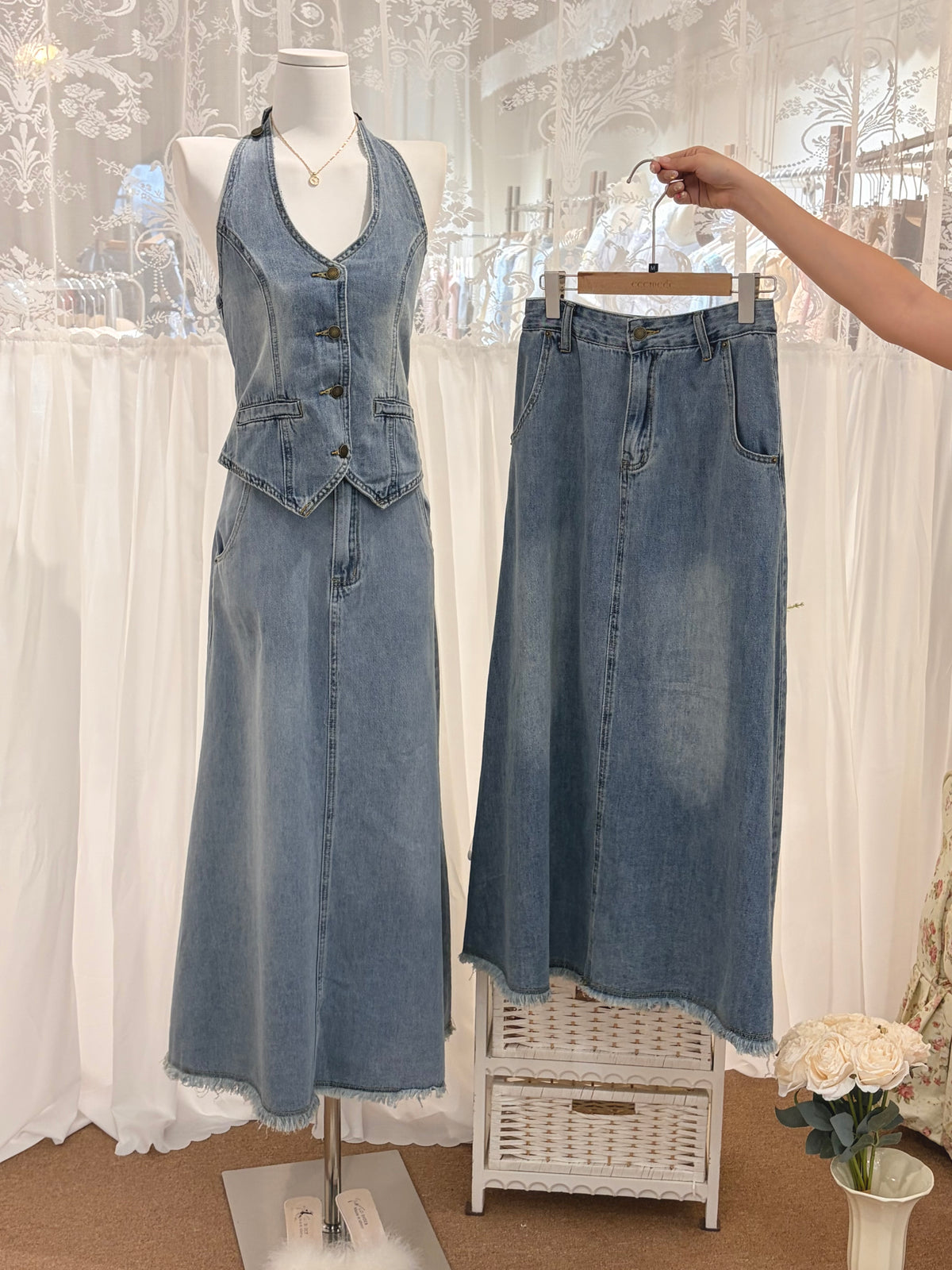 Ille Denim Halter Vest / Maxi Skirt