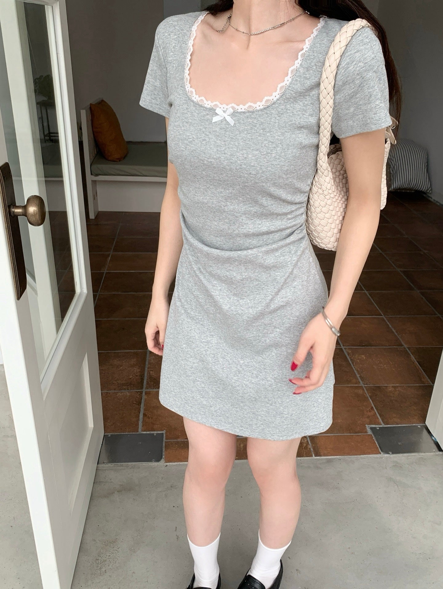 Lace Trim Jersey Dress