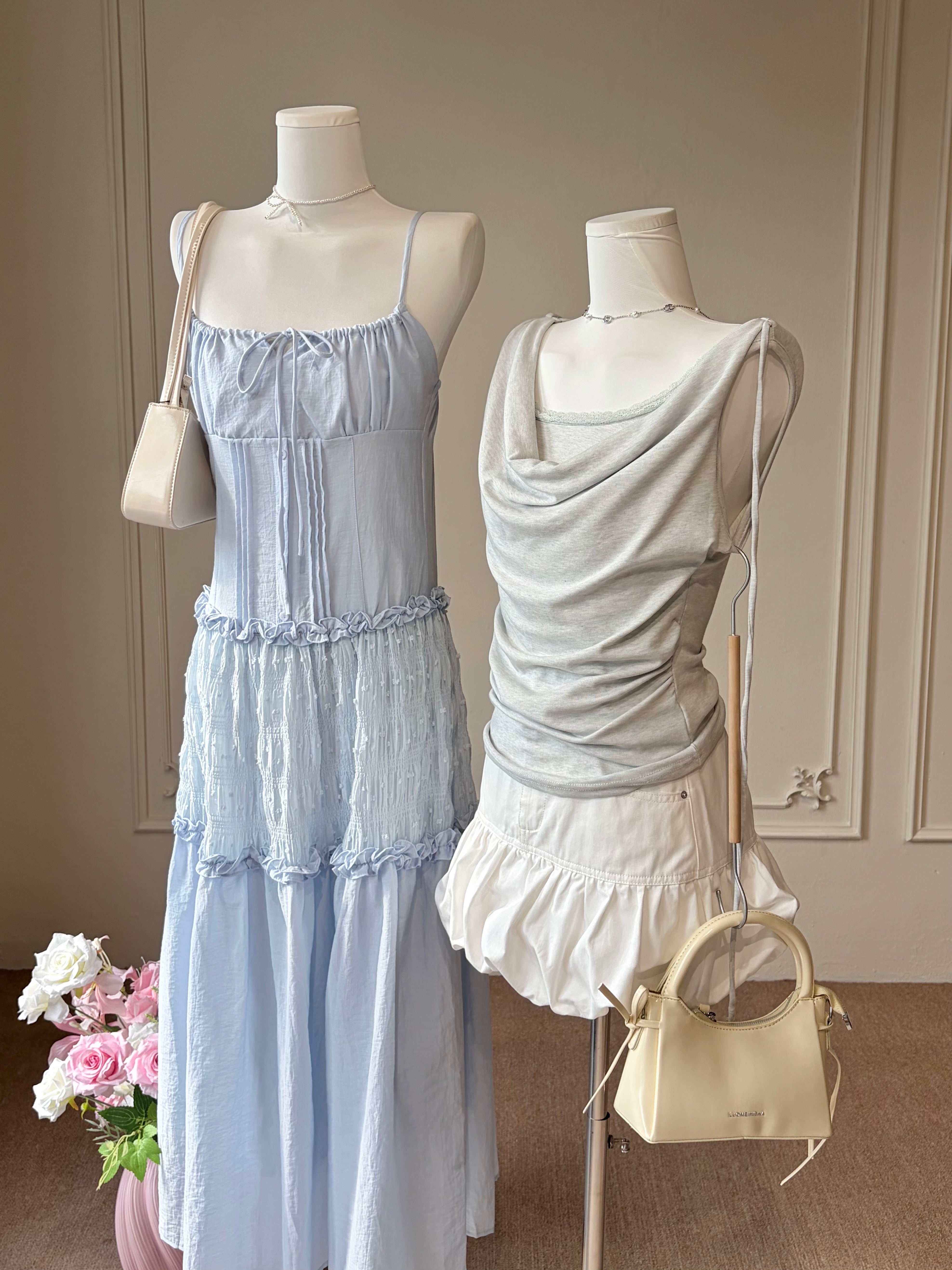 SHIRRED TIERED CAMI SET
