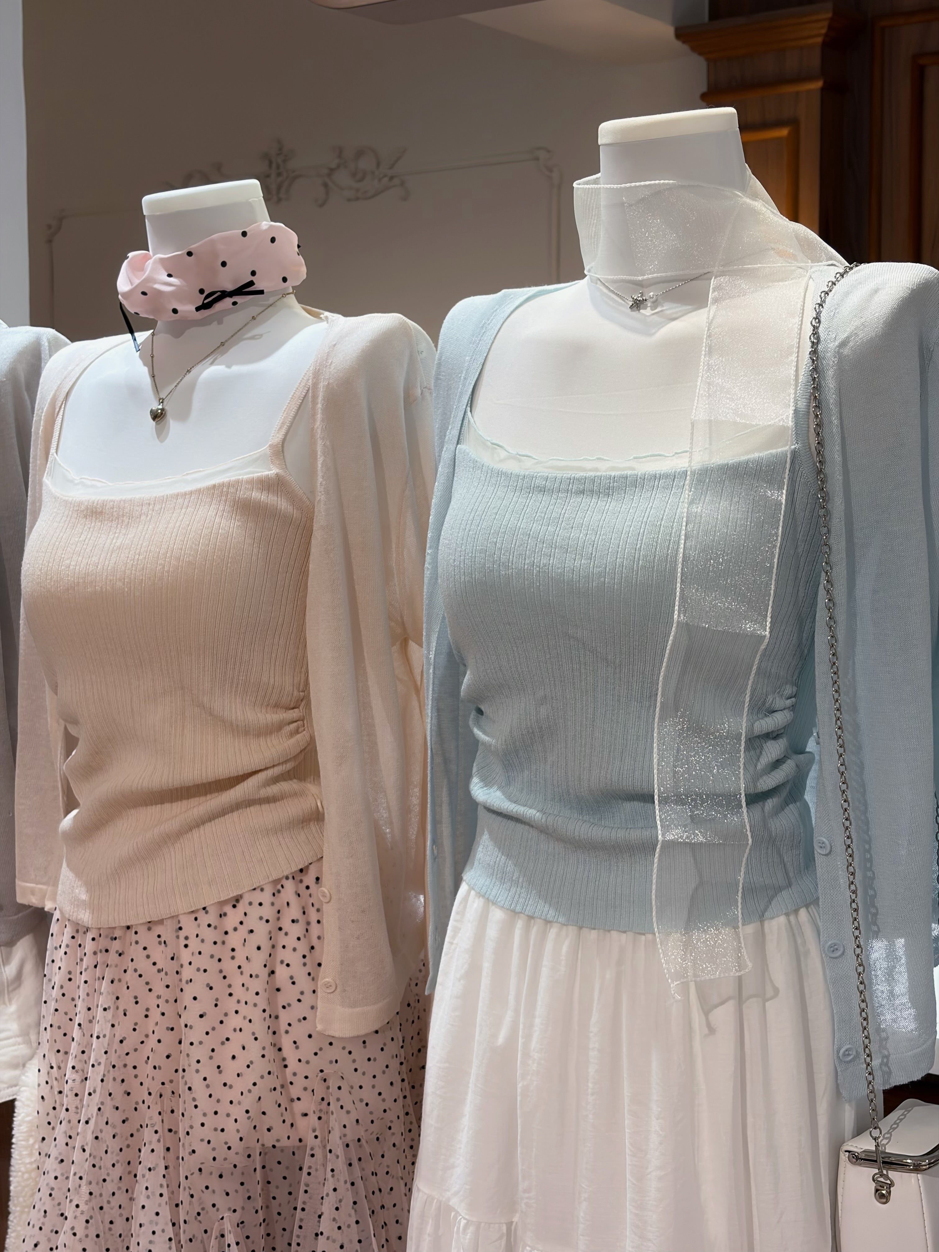 Ribbed padded cami and sheer cardigan two-piece set