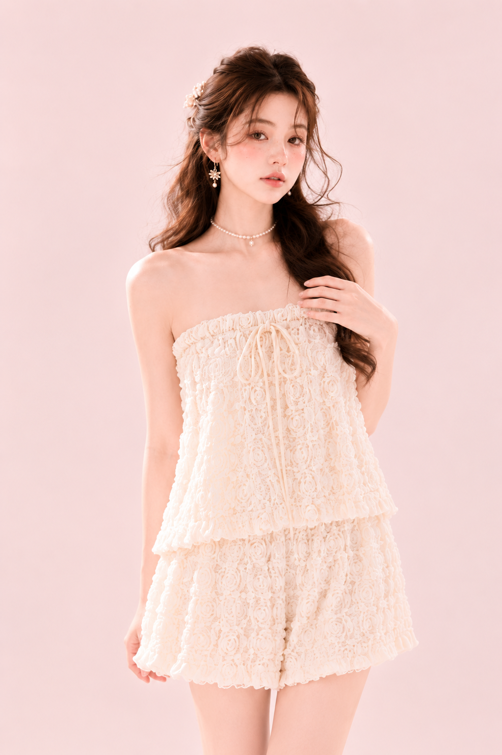 white lace tube dress set women malaysia