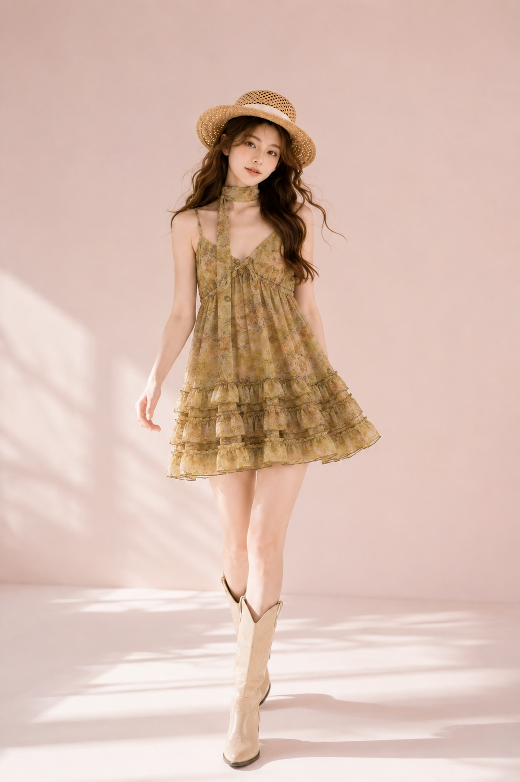 Floral Ruffle Dress (Green)