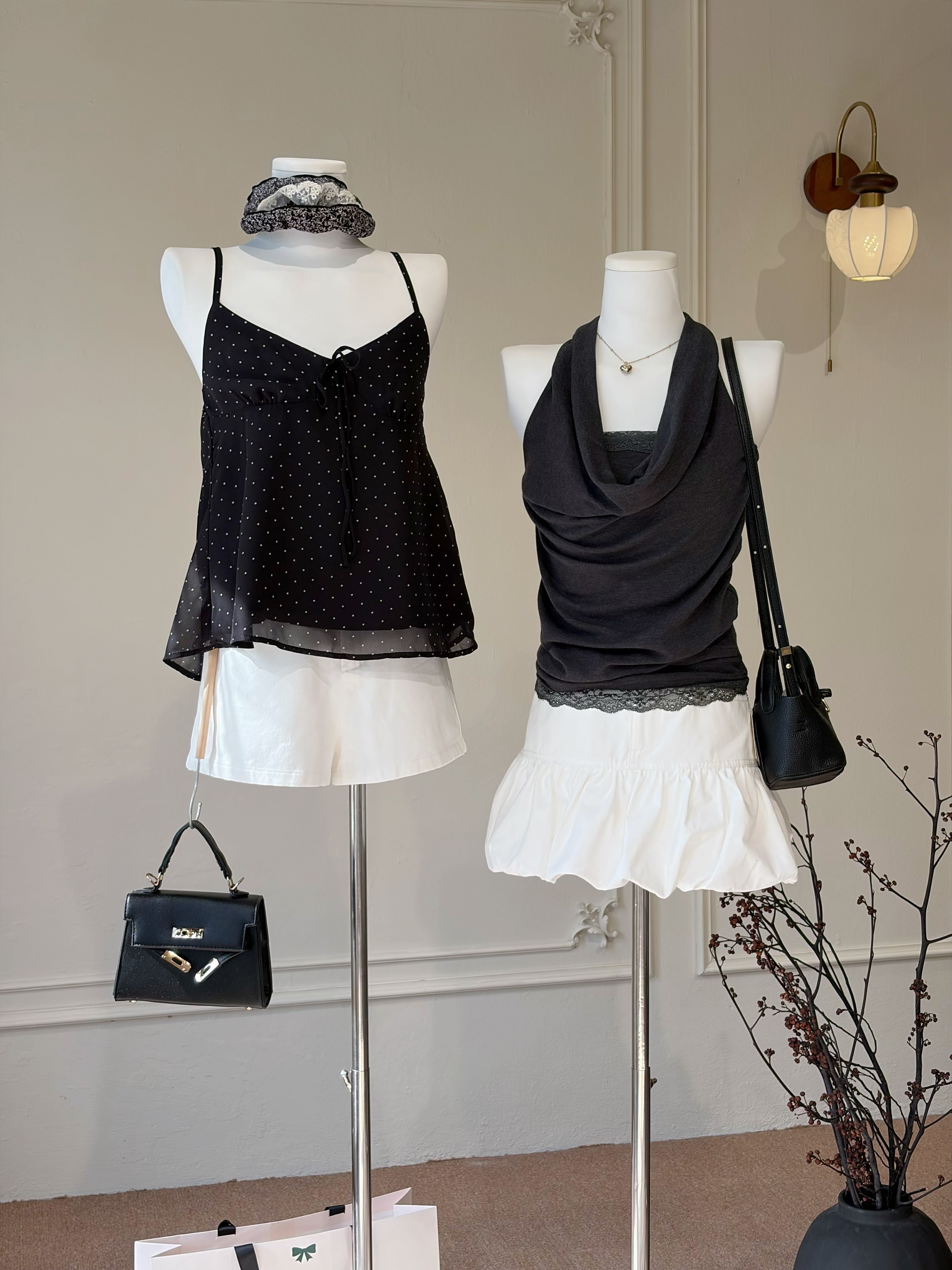 French Dot Ribbon Camisole