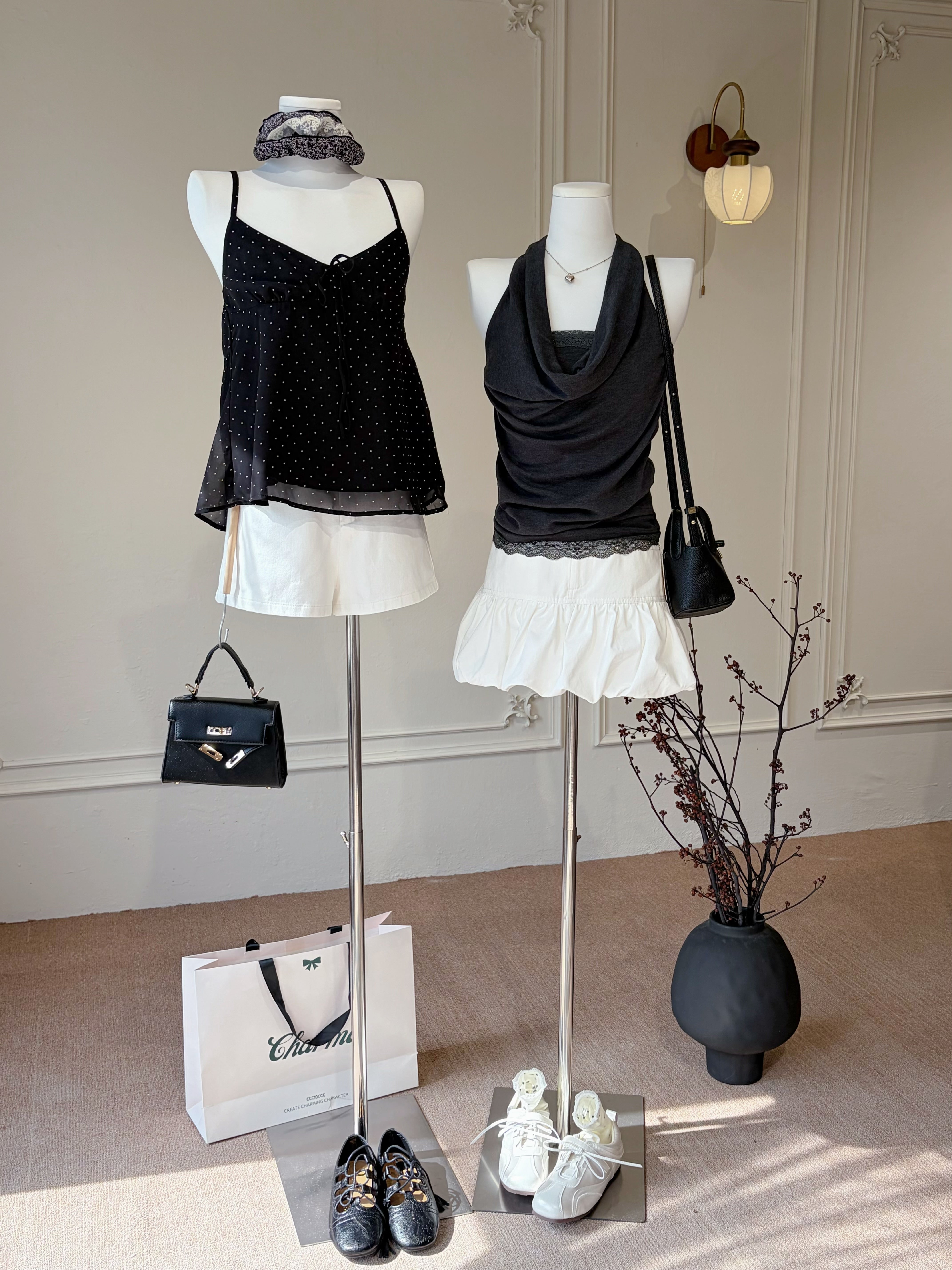French Dot Ribbon Camisole