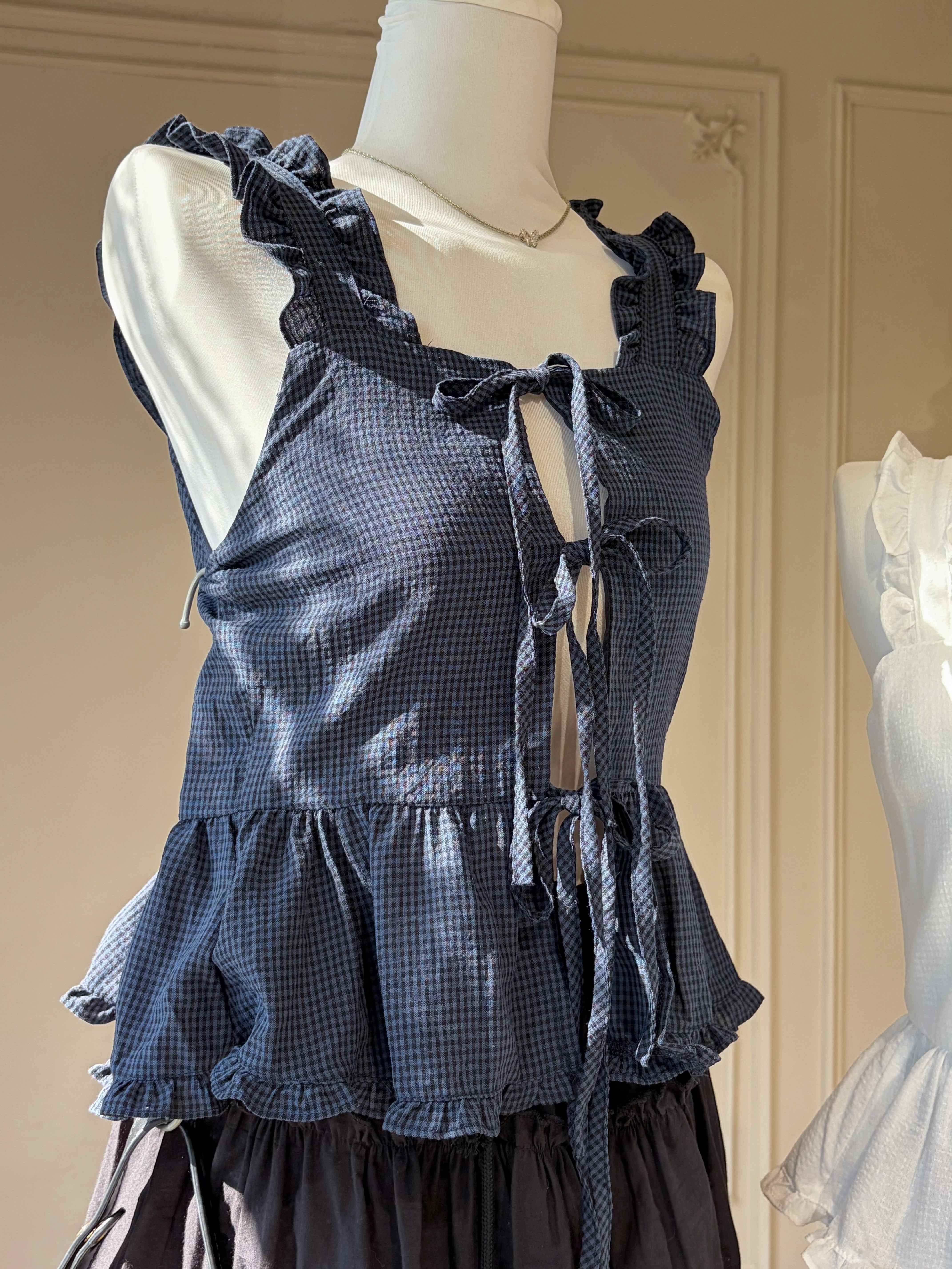 Frill Gingham 2-Way Top