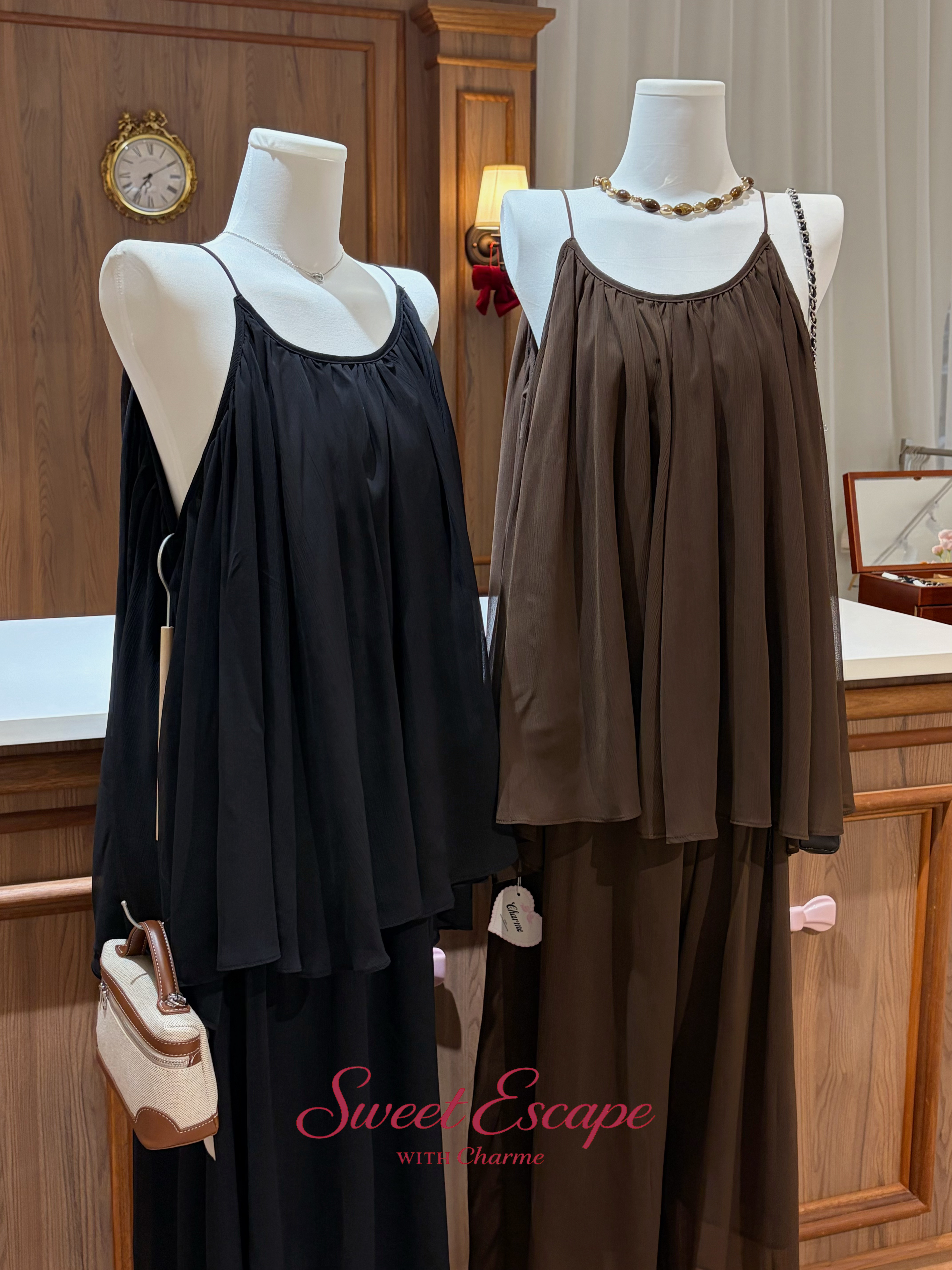 Flowy cami top and wide leg pants matching set in soft draped fabric
