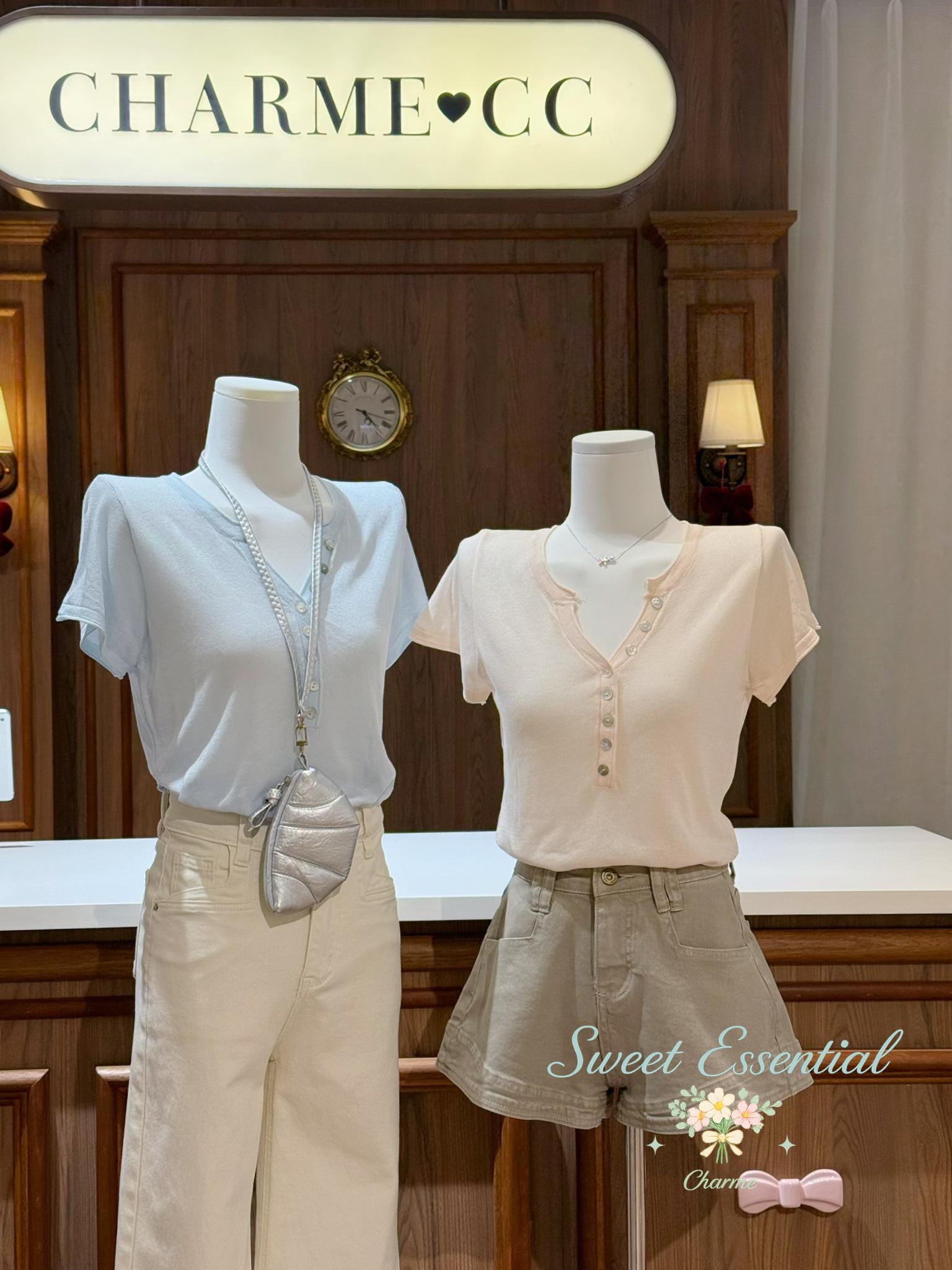 fitted short sleeve button top women