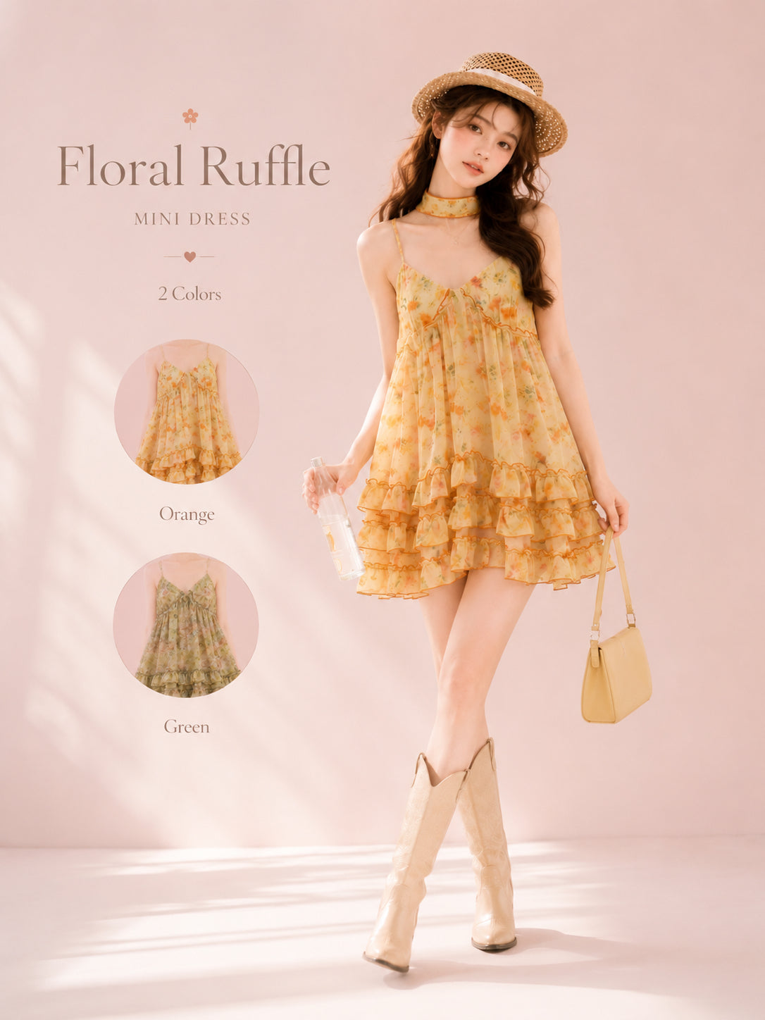 Floral Ruffle Dress (Orange)