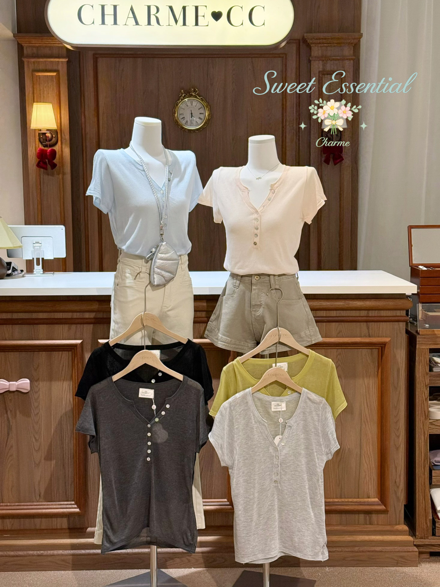fitted short sleeve button top women